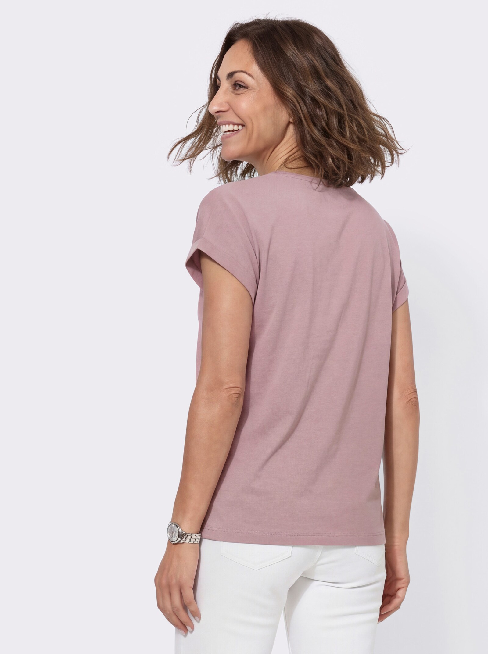 Print-Shirt mit überschnittenen Schultern - mauve-marine-bedruckt