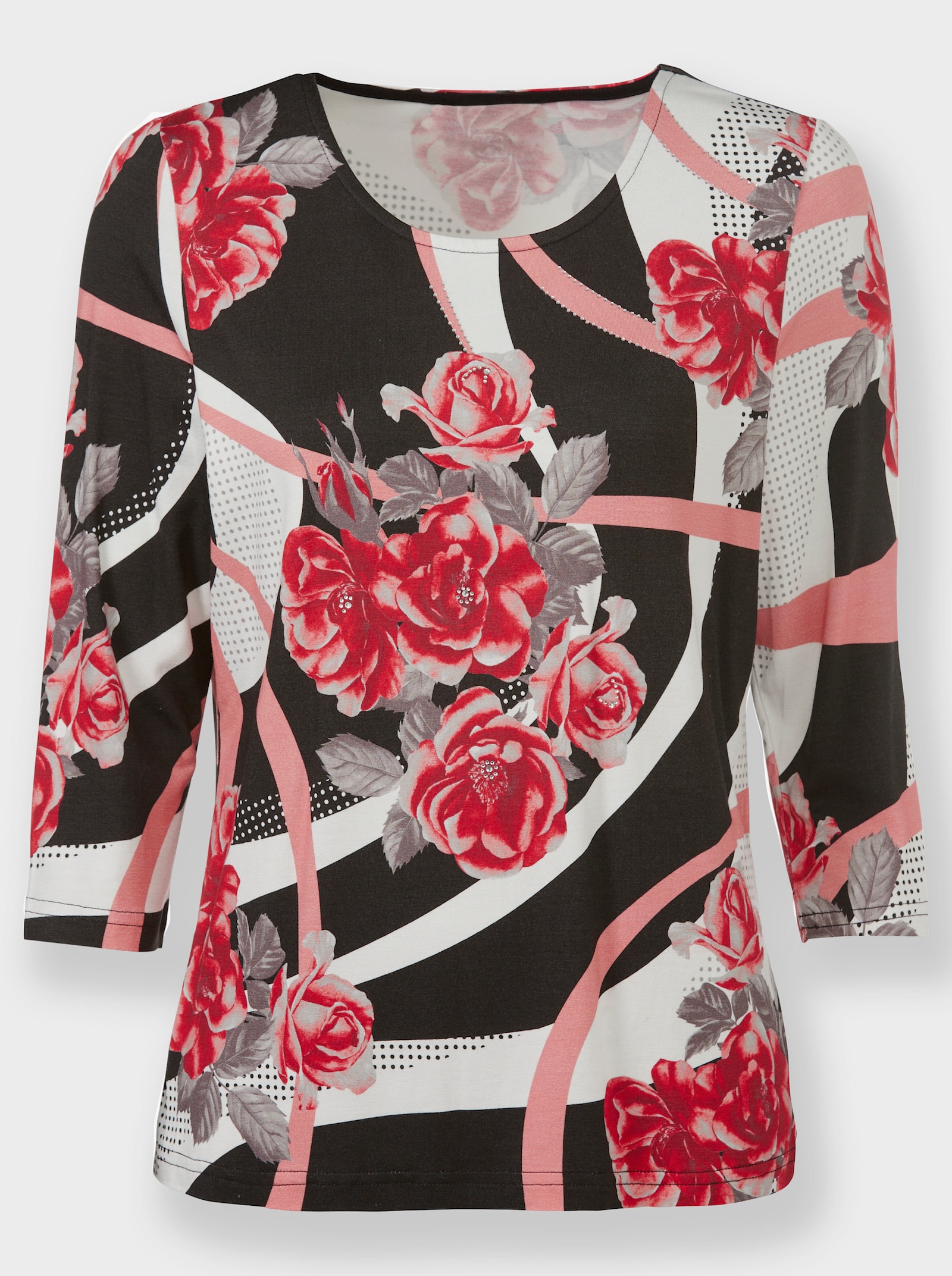 3/4-Arm-Shirt im individuellen Dessin - rot-schwarz-bedruckt