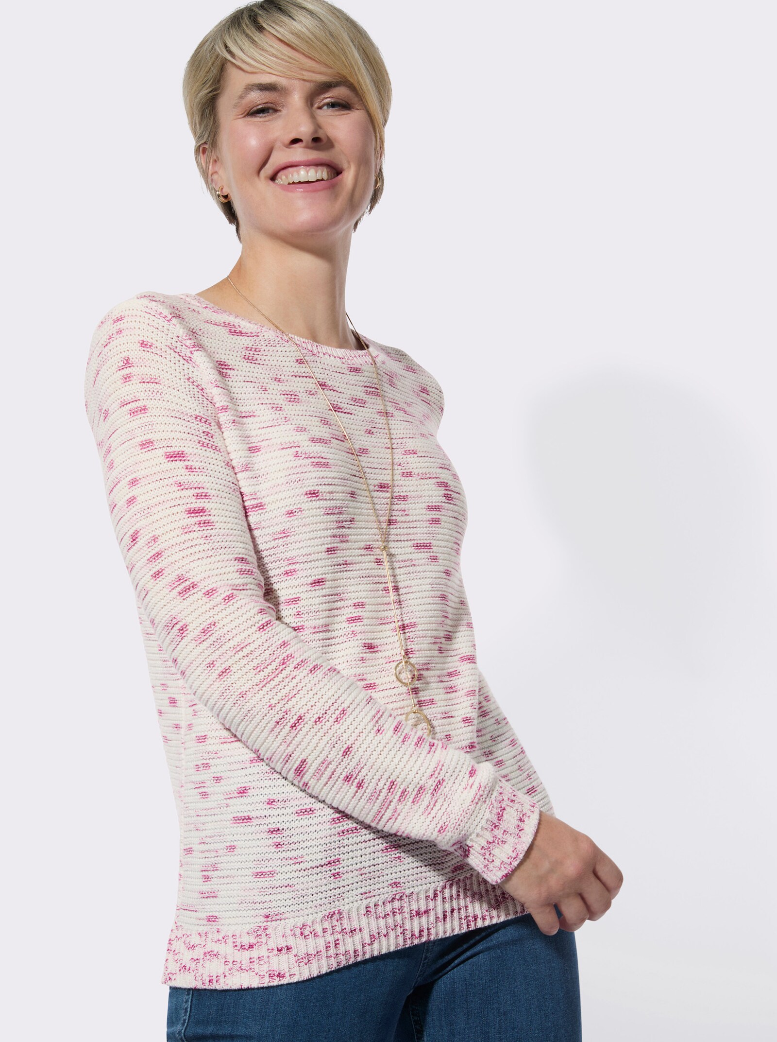 Rundhalspullover in Melange-Optik - erika-hellrosé-gemustert