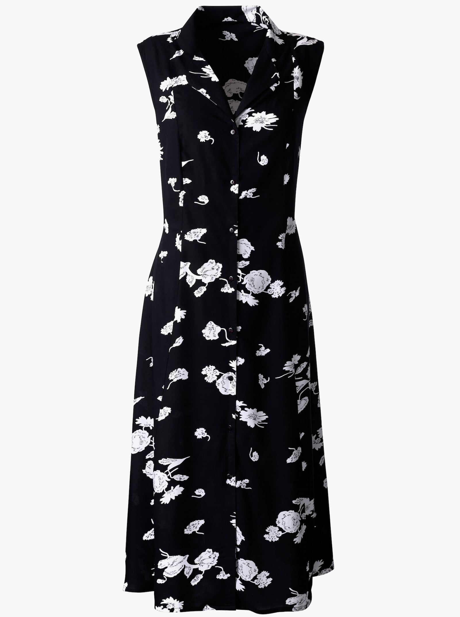 Druckkleid mit durchgehender Knopfleiste - schwarz-weiss