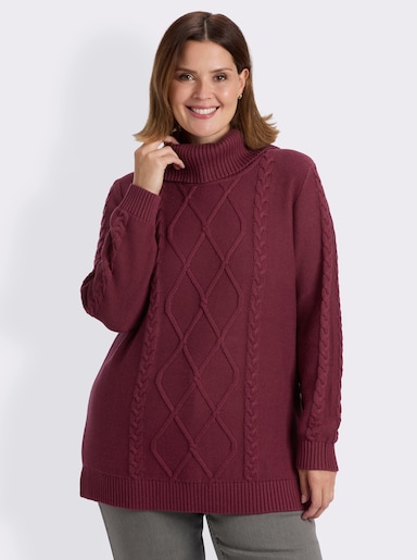 sheego Strickpullover mit Zopf- und Rautenmuster - bordeaux