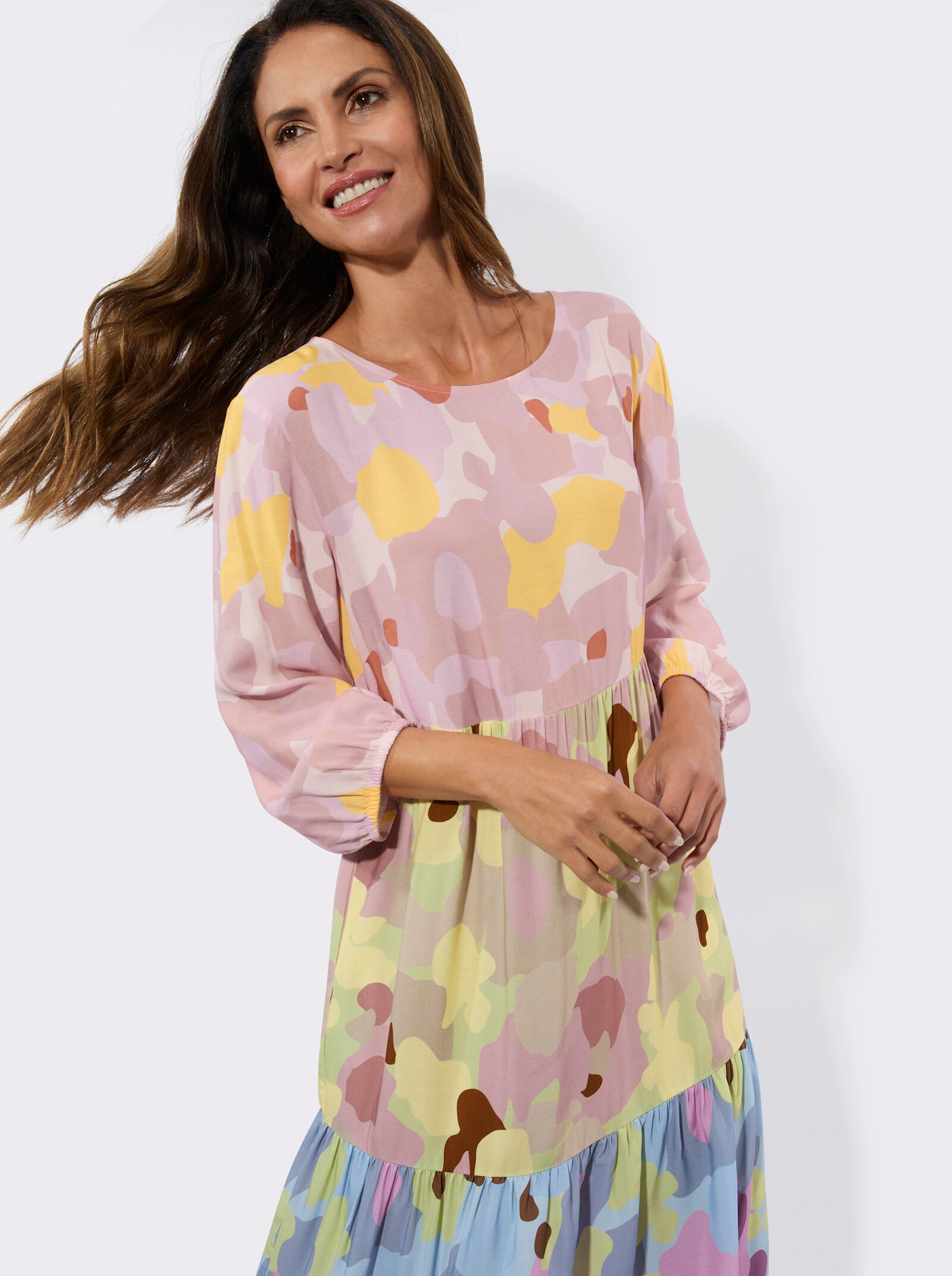Sommerkleid in A-Linie - pistazie-hellblau-bedruckt
