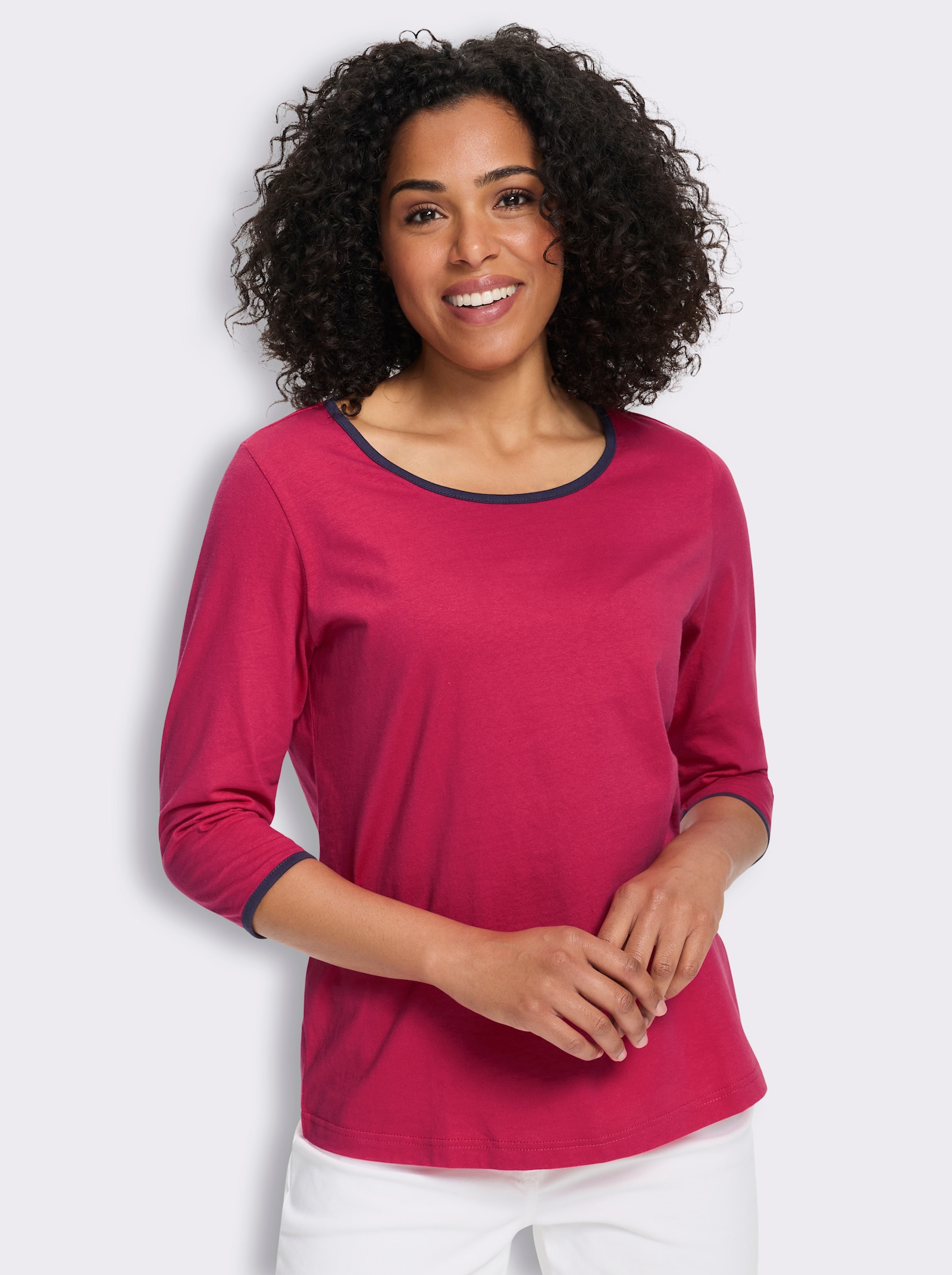 3/4-Arm-Shirt mit Kontrastpaspeln - pink-marine