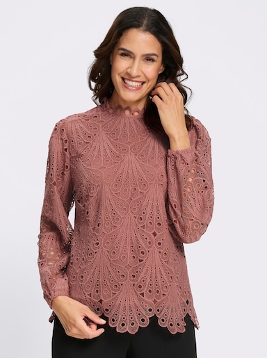 Spitzenbluse mit Schlingenverschluss hinten - rosenholz