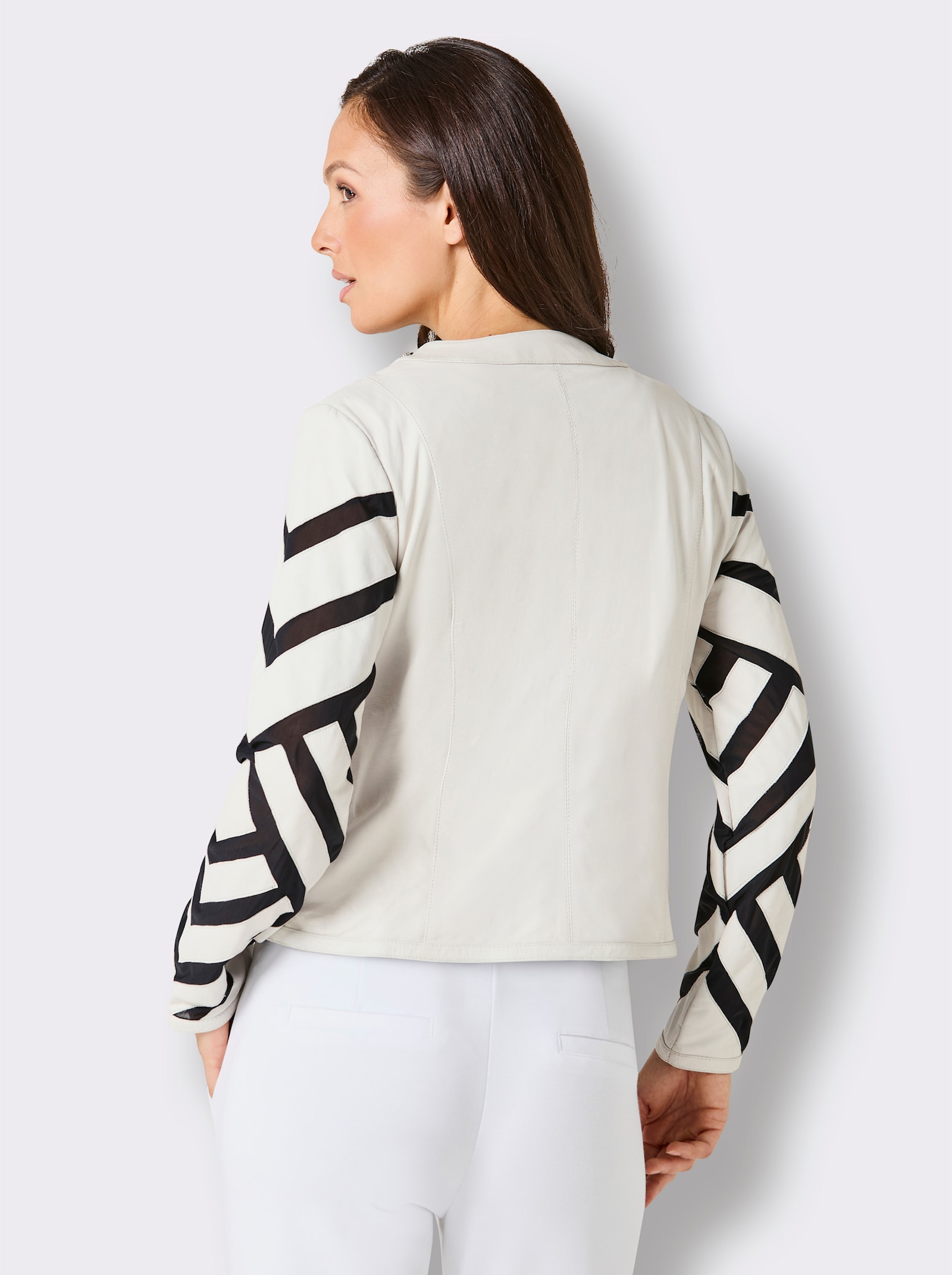 Mainpol Lederblazer mit Mesh-Einsätzen - ecru-schwarz