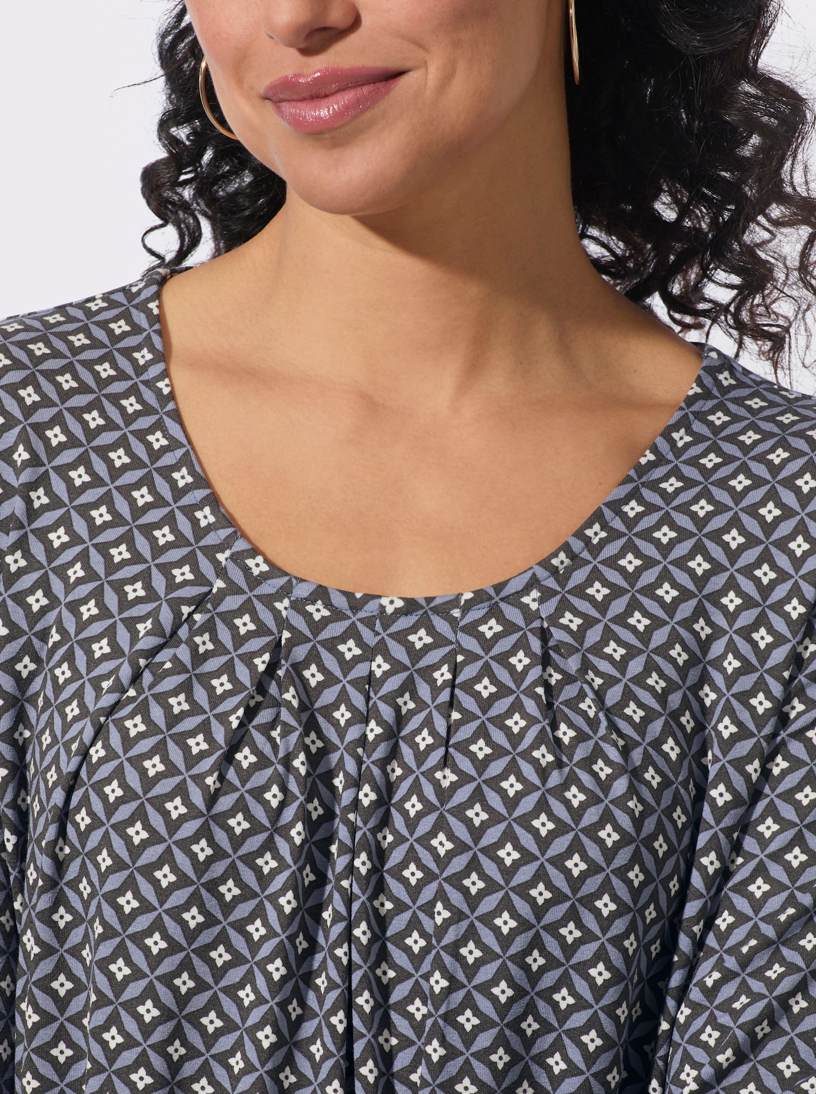  3/4-Arm-Shirt mit Gummizug am Ärmel - taubenblau-graphit-bedruckt