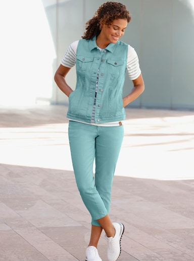 Jeansweste mit weitenverstellbarem Saum - salbei