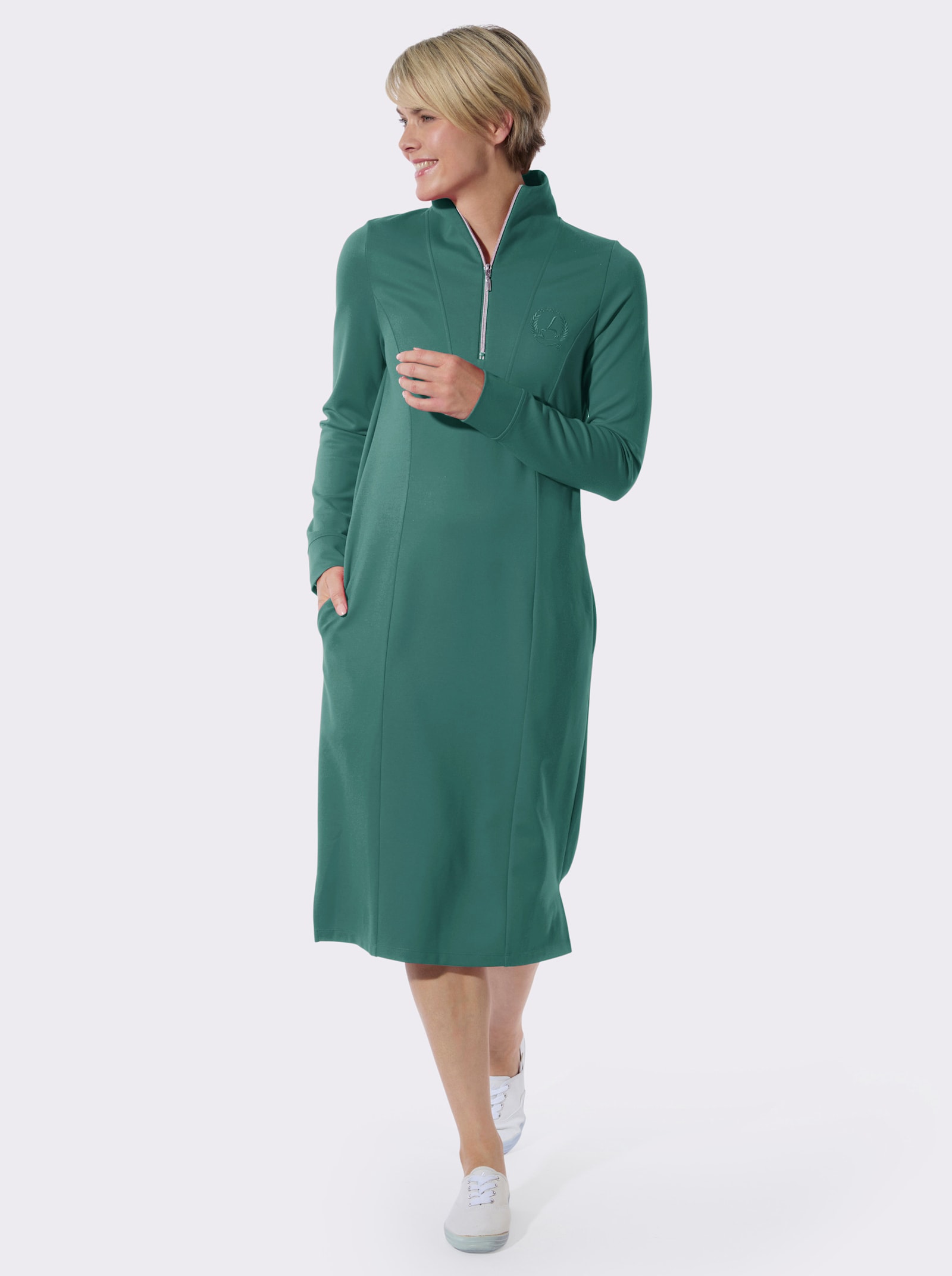 Jerseykleid mit Saumschlitzen - smaragd