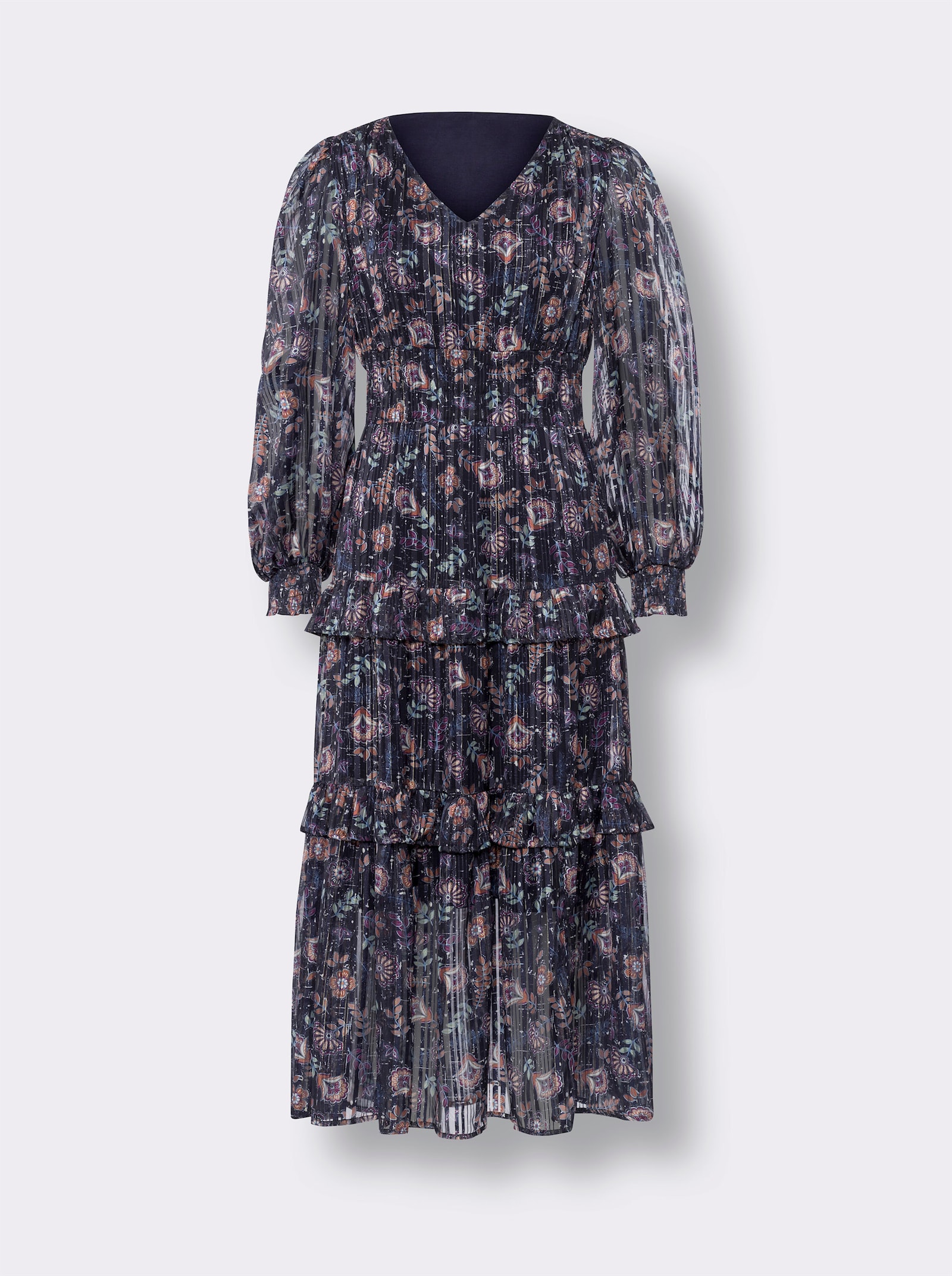 heine Stufenkleid mit Effektgarn, leicht transparent - marine-mittelblau-bedruckt