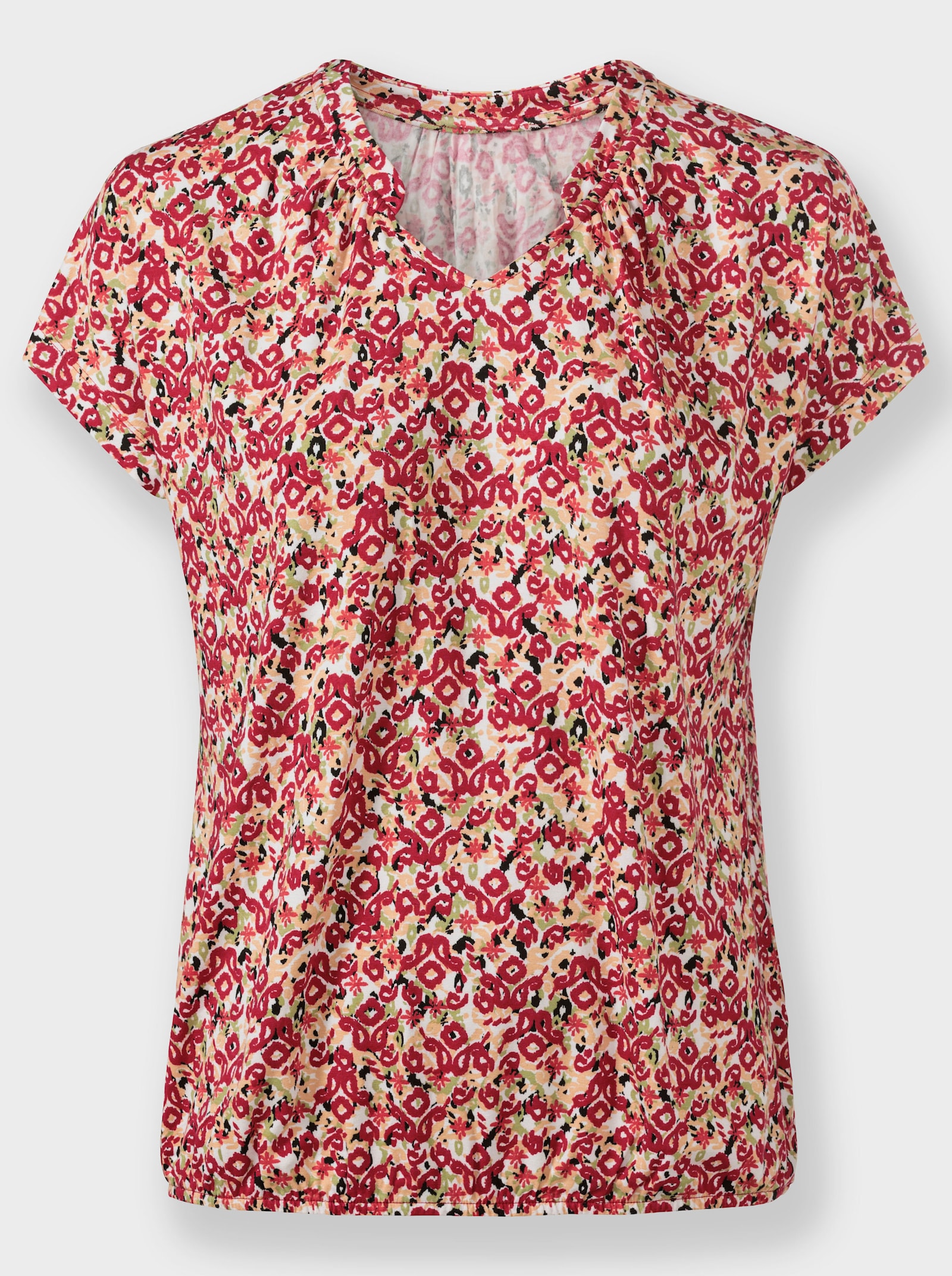 Print-Shirt mit Gummizug am Saum - erdbeere-lindgrün-bedruckt