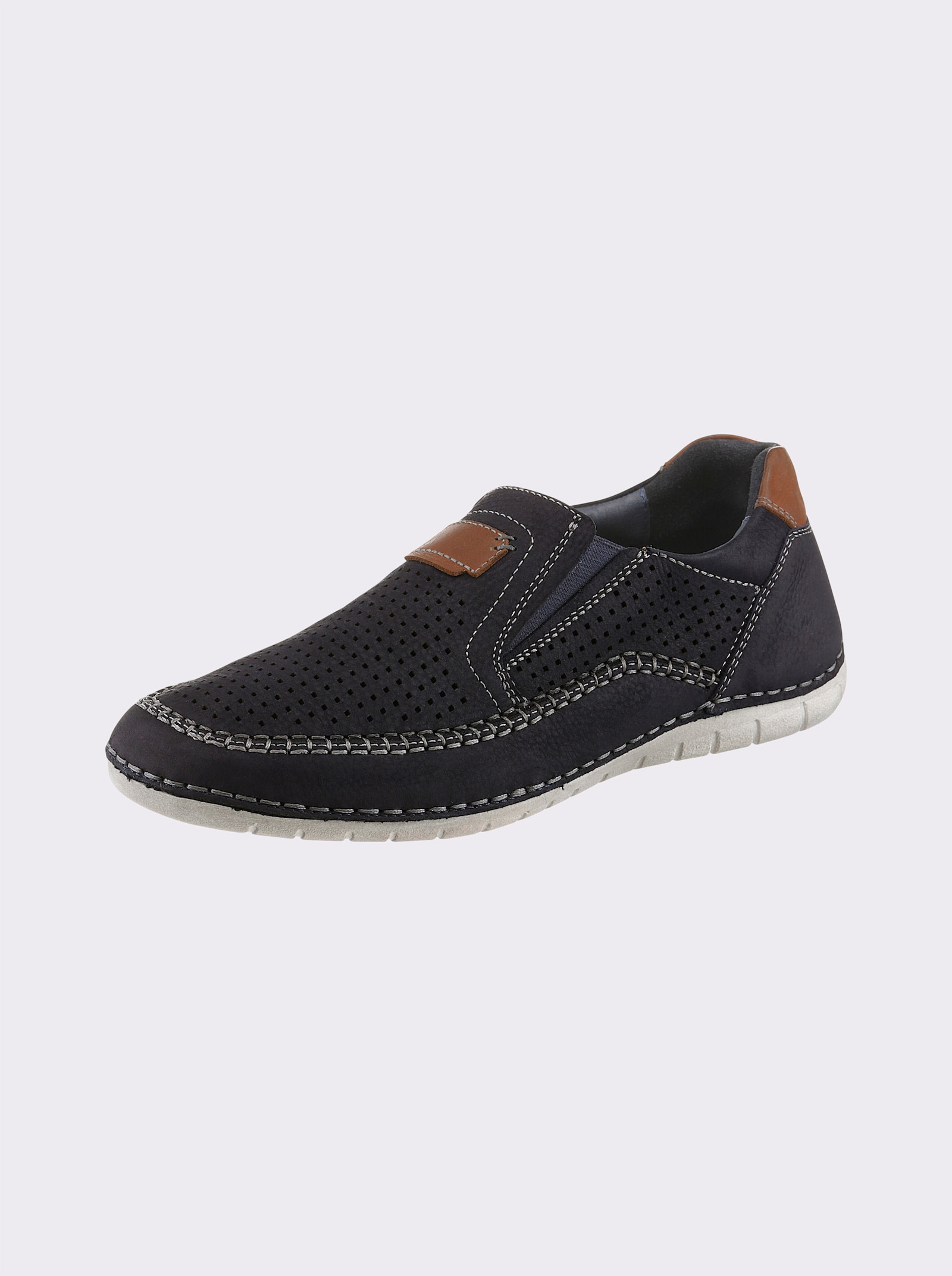 Naturläufer Slipper aus Nubukleder, mit Perforation - dunkelblau
