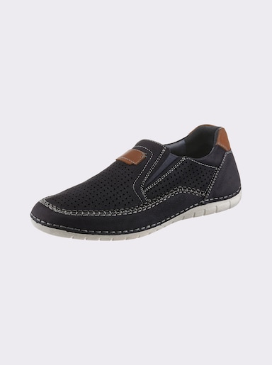 Naturläufer Slipper aus Nubukleder, mit Perforation - dunkelblau