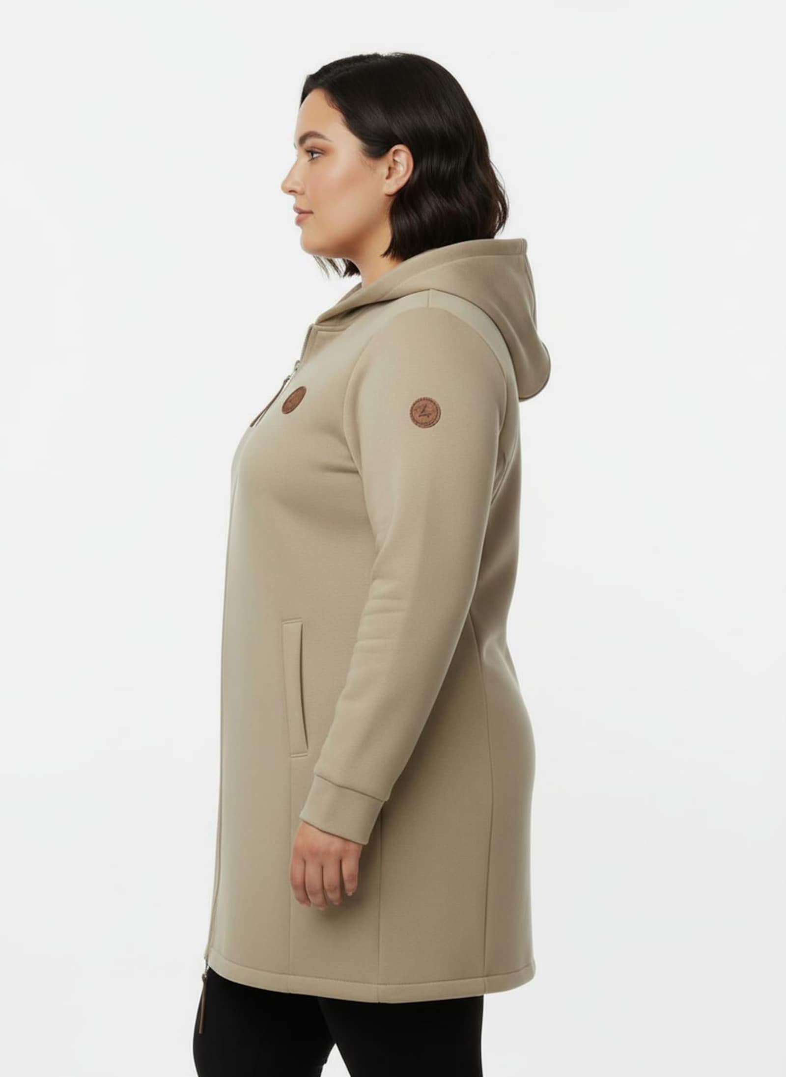 Sweatjacke mit 2-Wege-Reißverschluss - beige