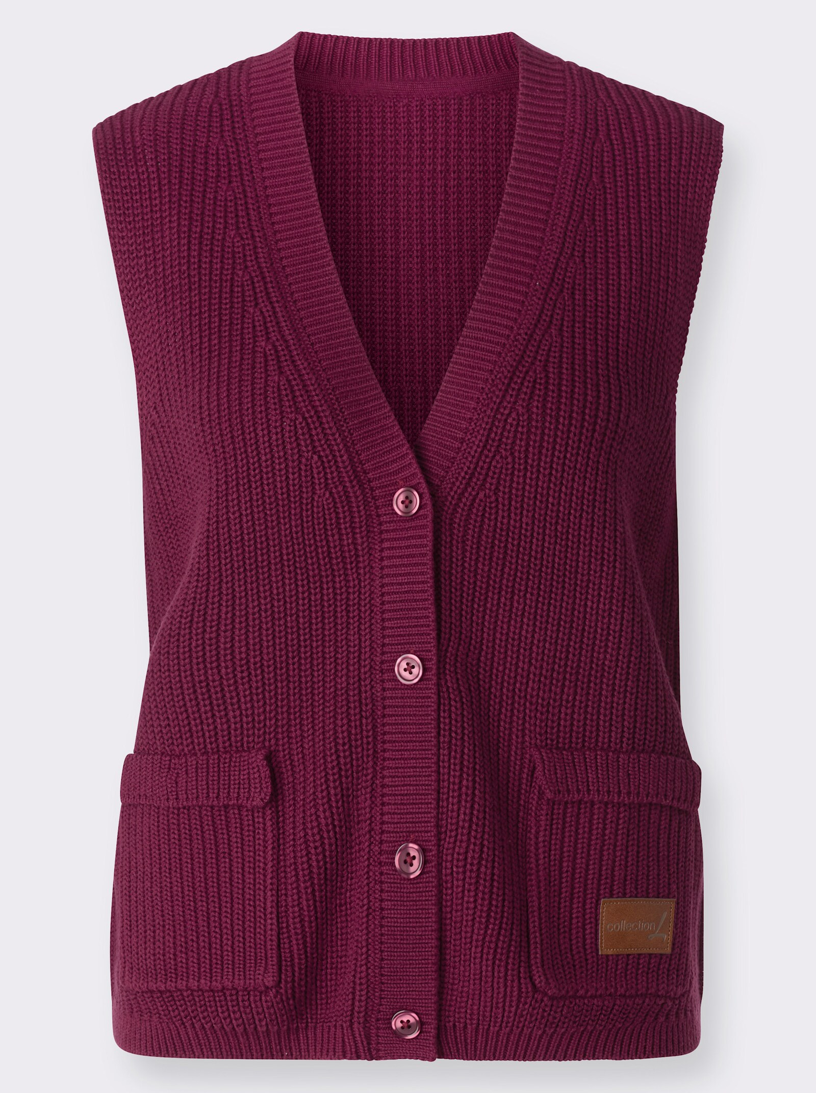 Strickweste mit Ripp-Abschlüssen - bordeaux
