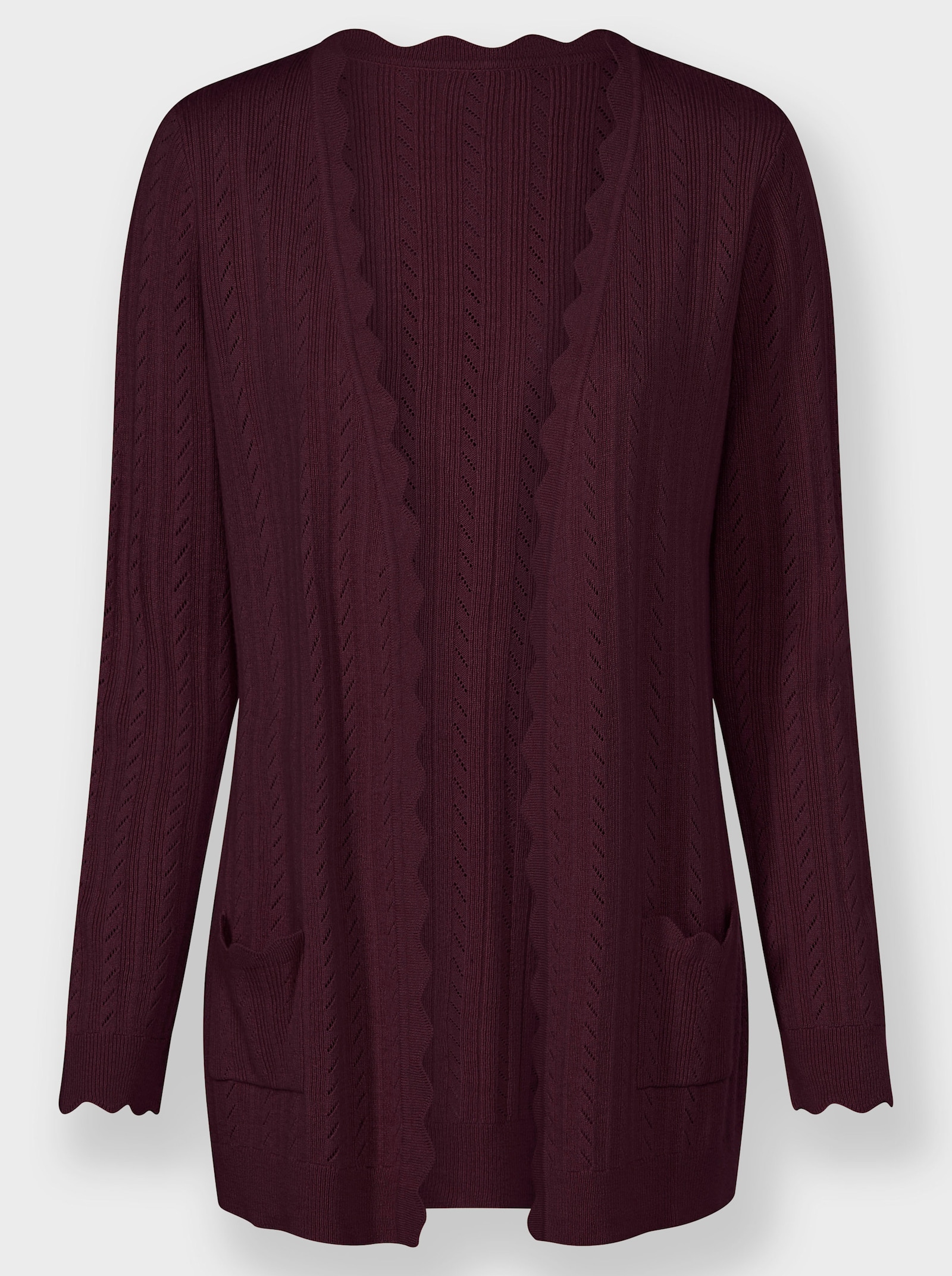 Ajourstrickjacke im Mix aus Rippstruktur und Ajour - burgund