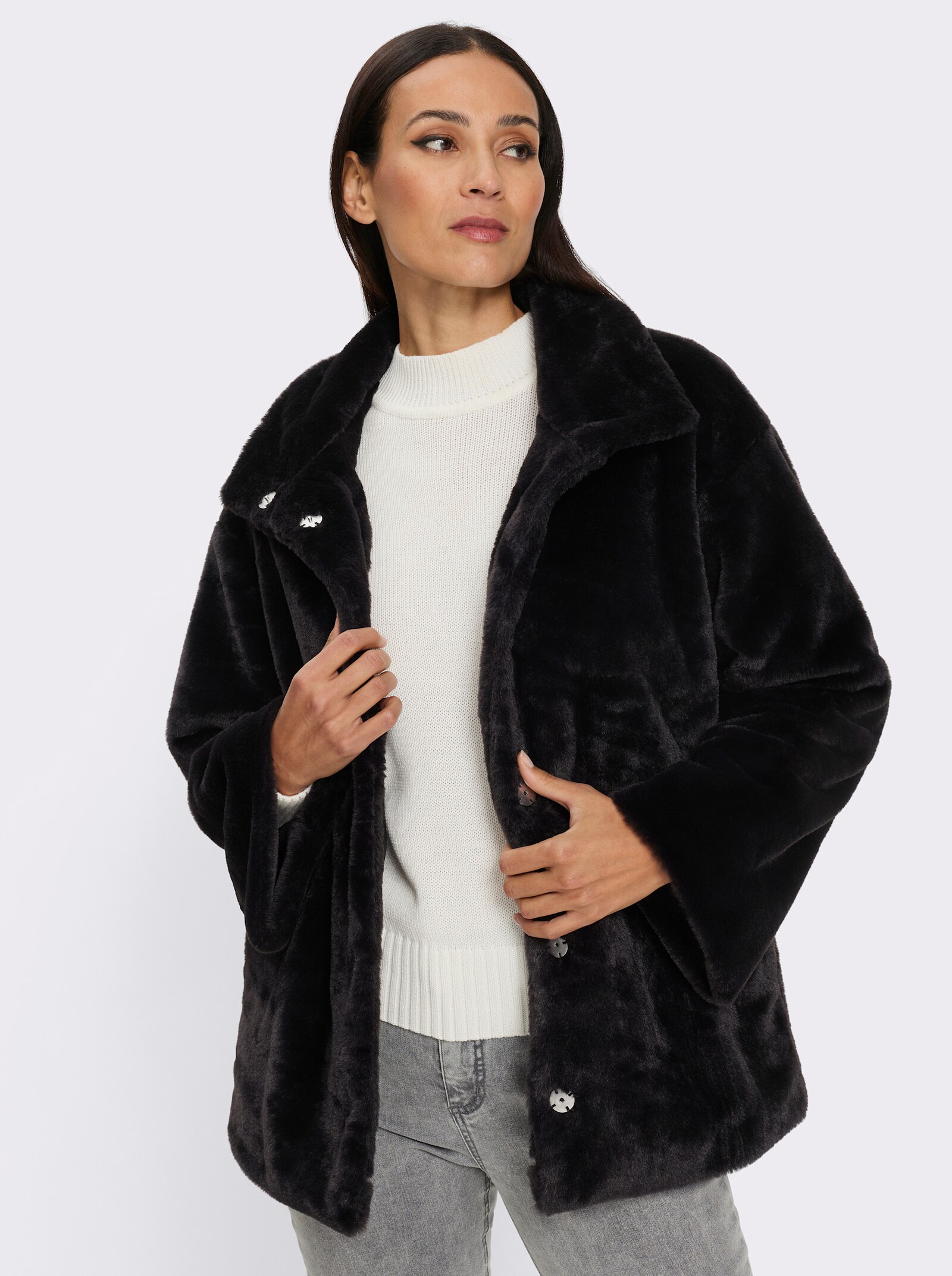 heine Fellimitatjacke mit Stehkragen - schwarz