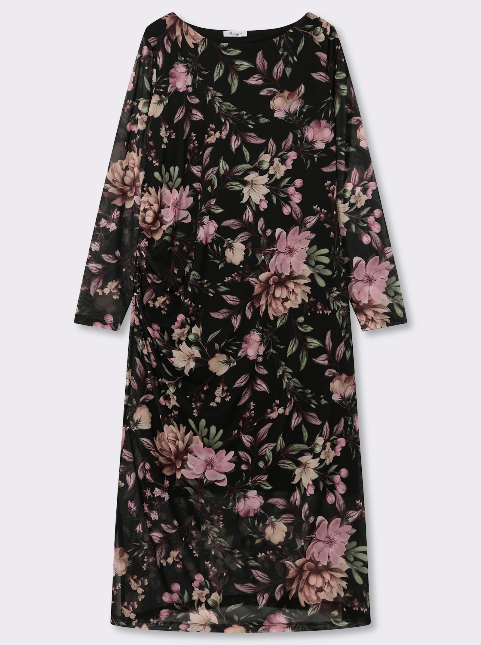 sheego Blumenkleid aus Mesh-Qualität - schwarz-rosenholz-bedruckt