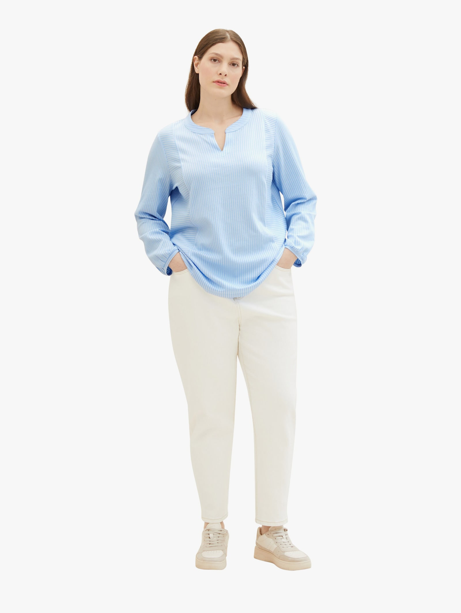Langarmshirt - blue white thin stripe