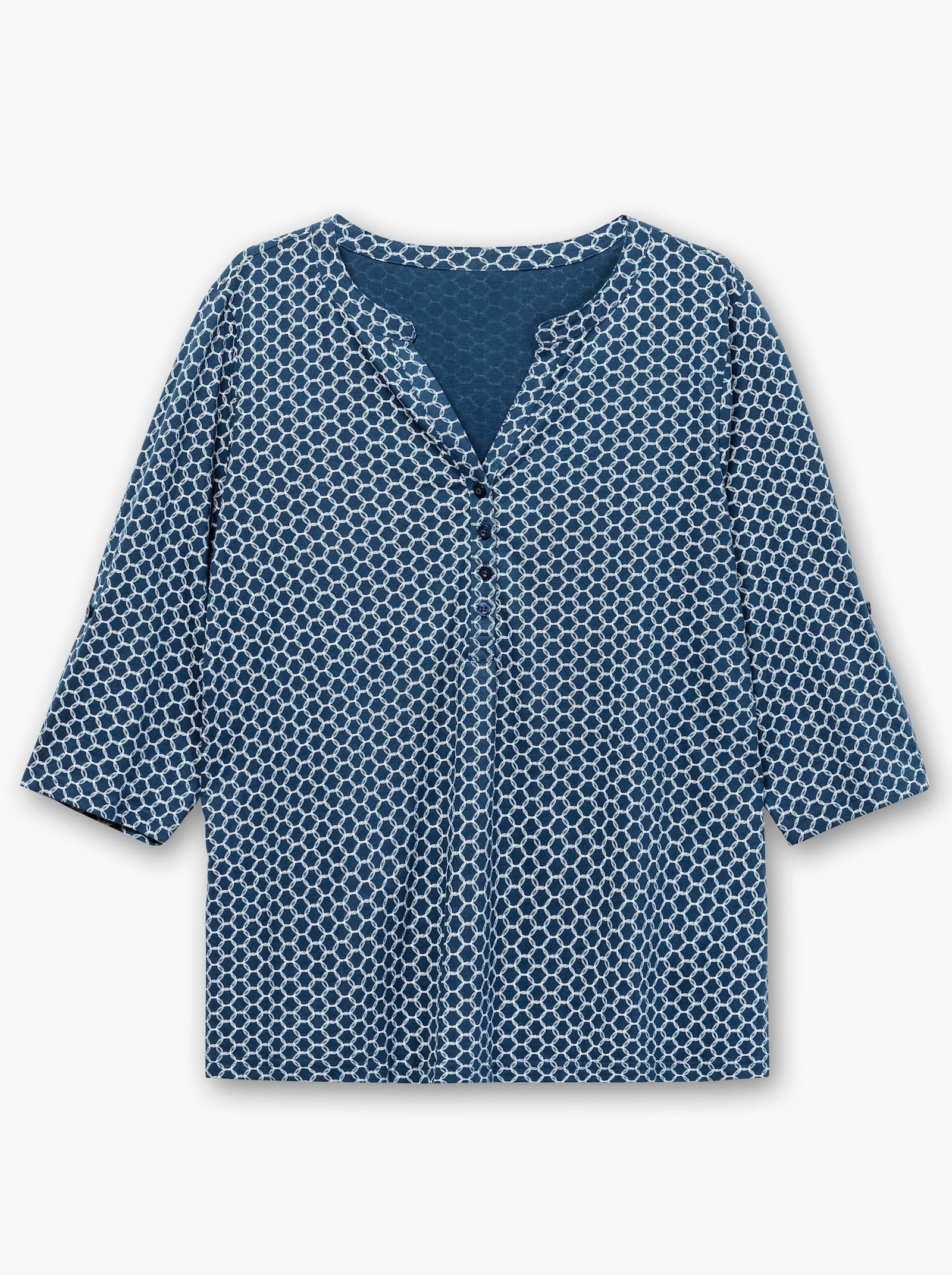 3/4-Arm-Shirt mit krempelbaren Ärmeln - dunkelblau-bedruckt