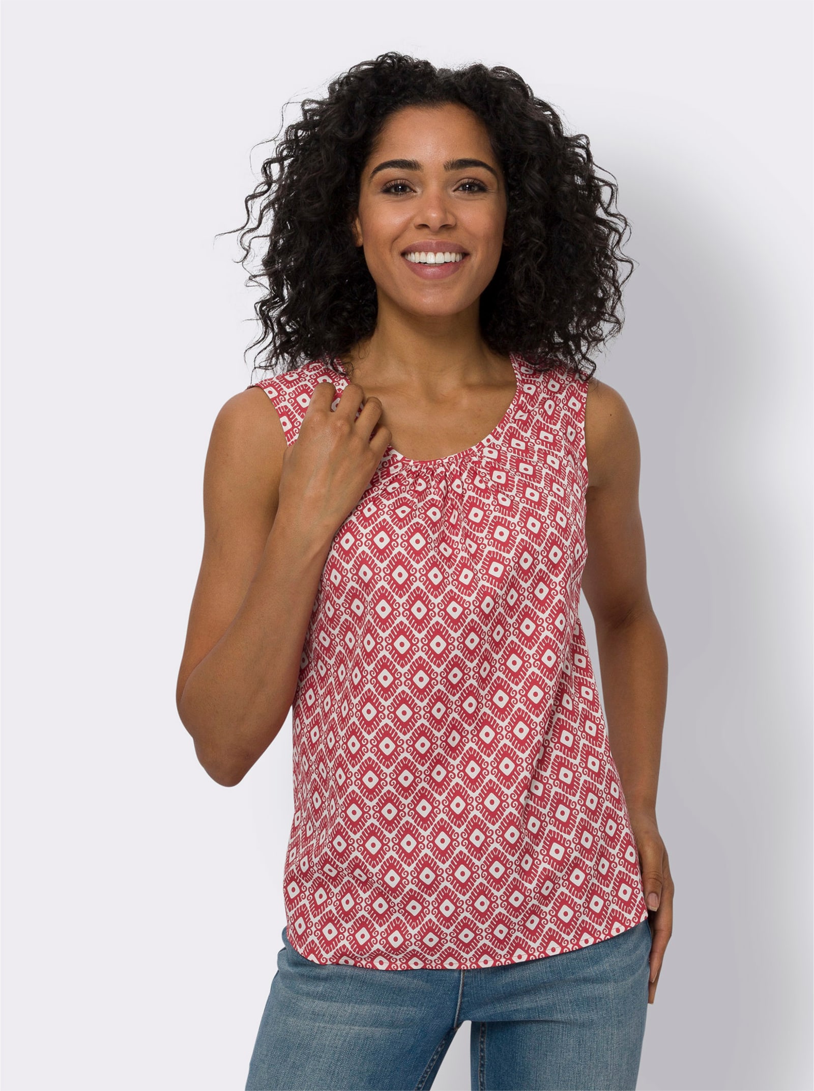 Blusentop mit Minimal-Muster - ecru-hummer-bedruckt