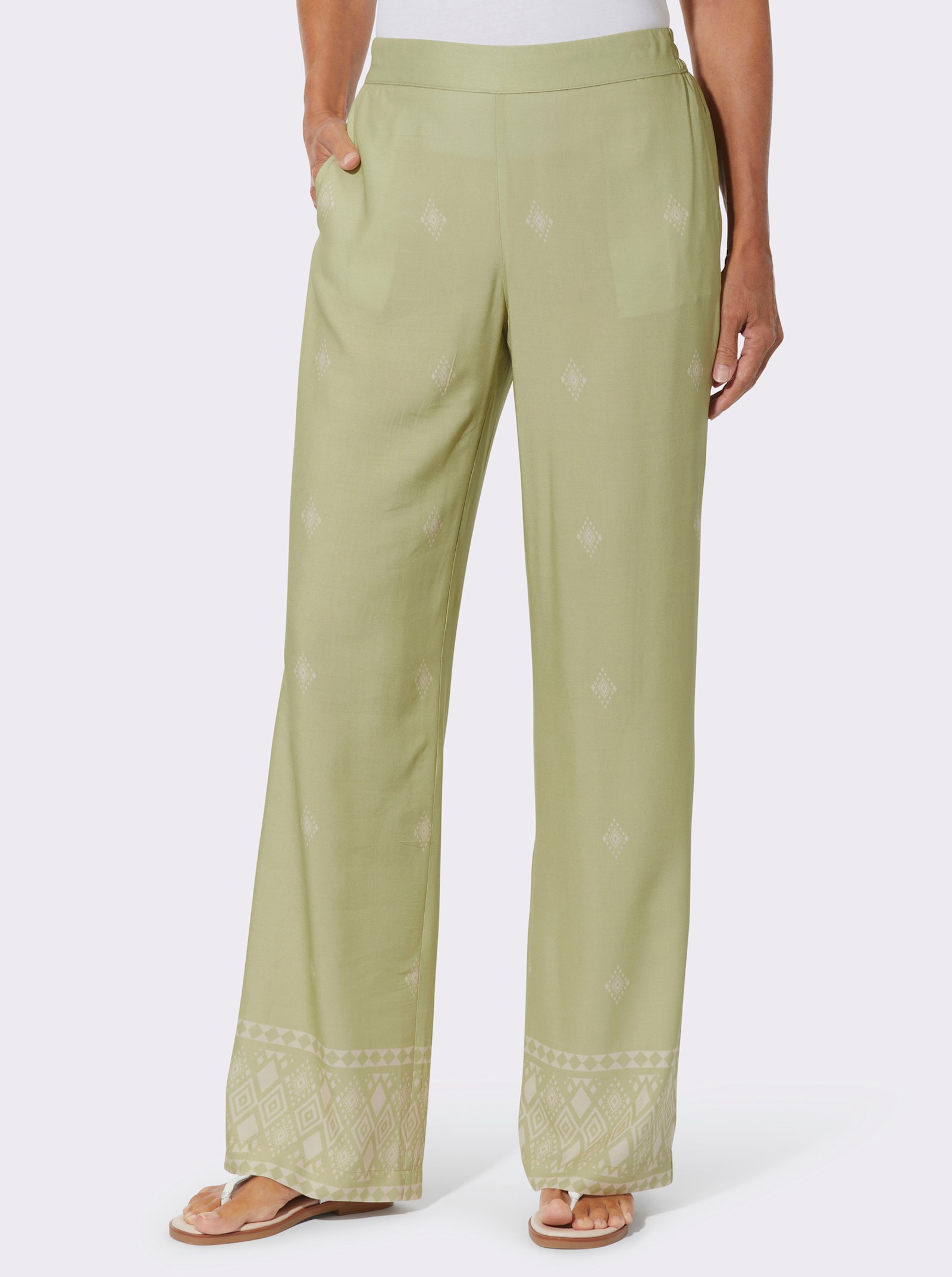 Druckhose mit Allover-Druck - lindgrün-elfenbein-bedruckt