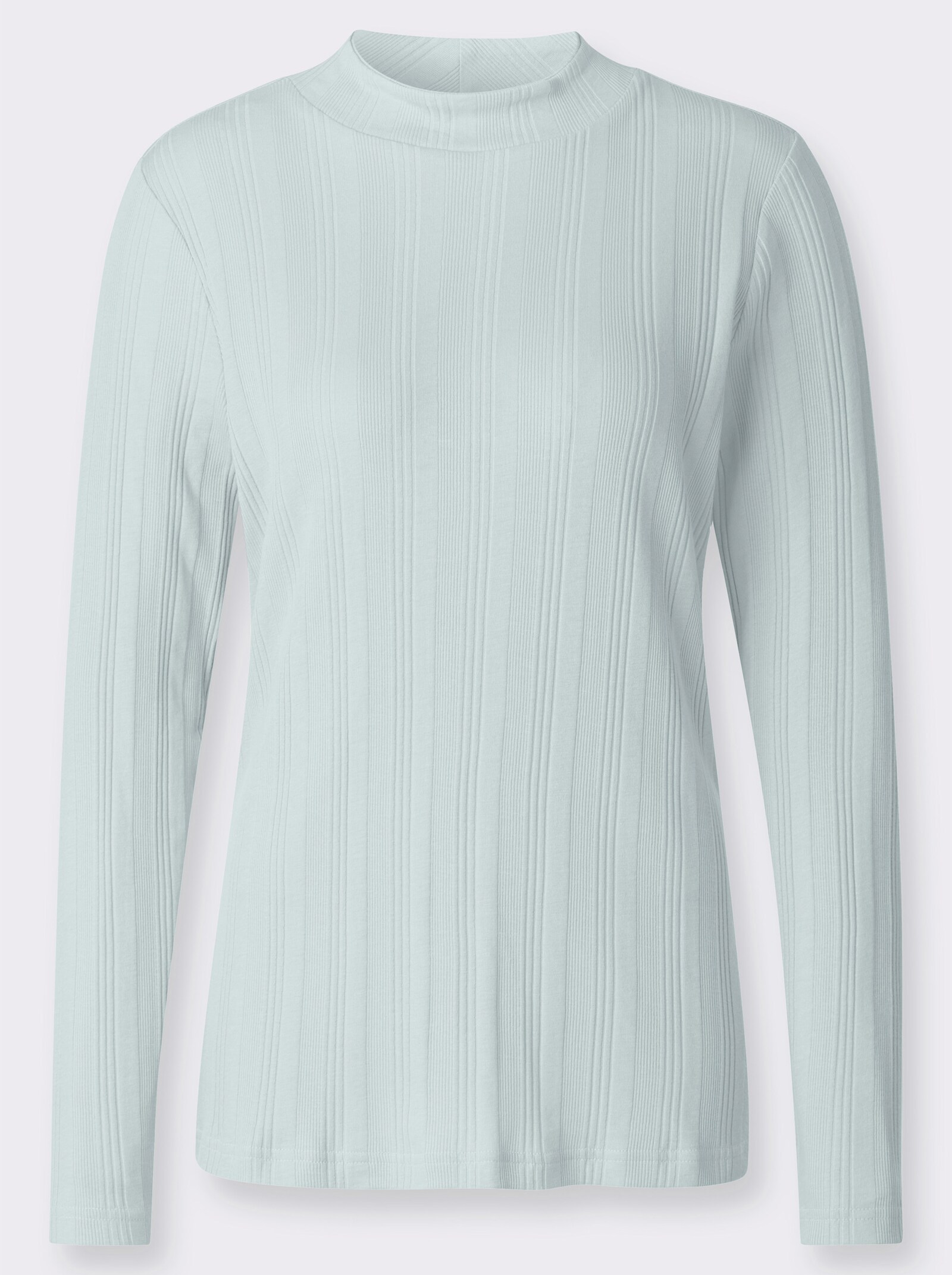 Rippshirt mit Stehkragen - kalkmint