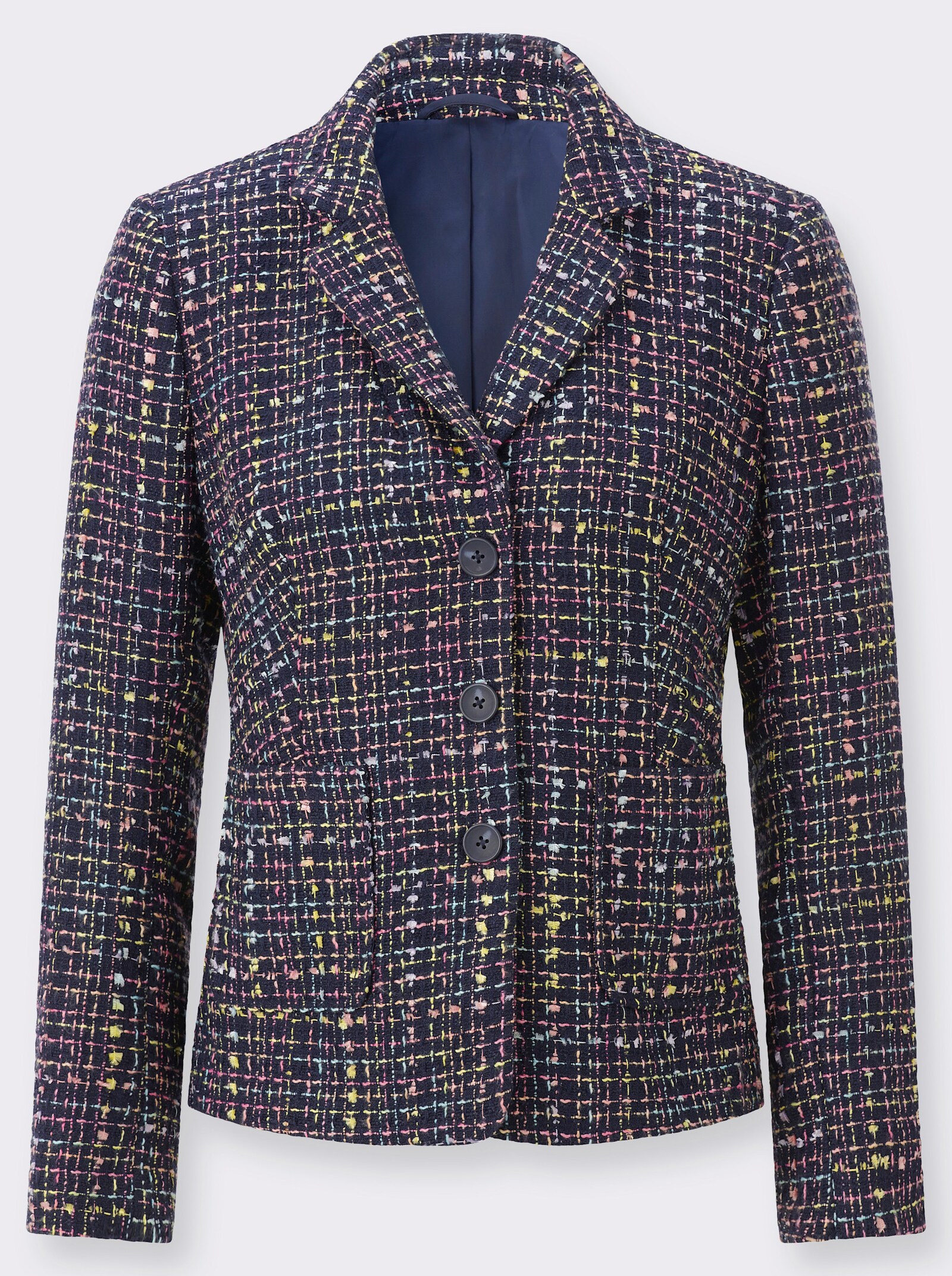 Bouclé-Blazer mit Futter - marine-gemustert