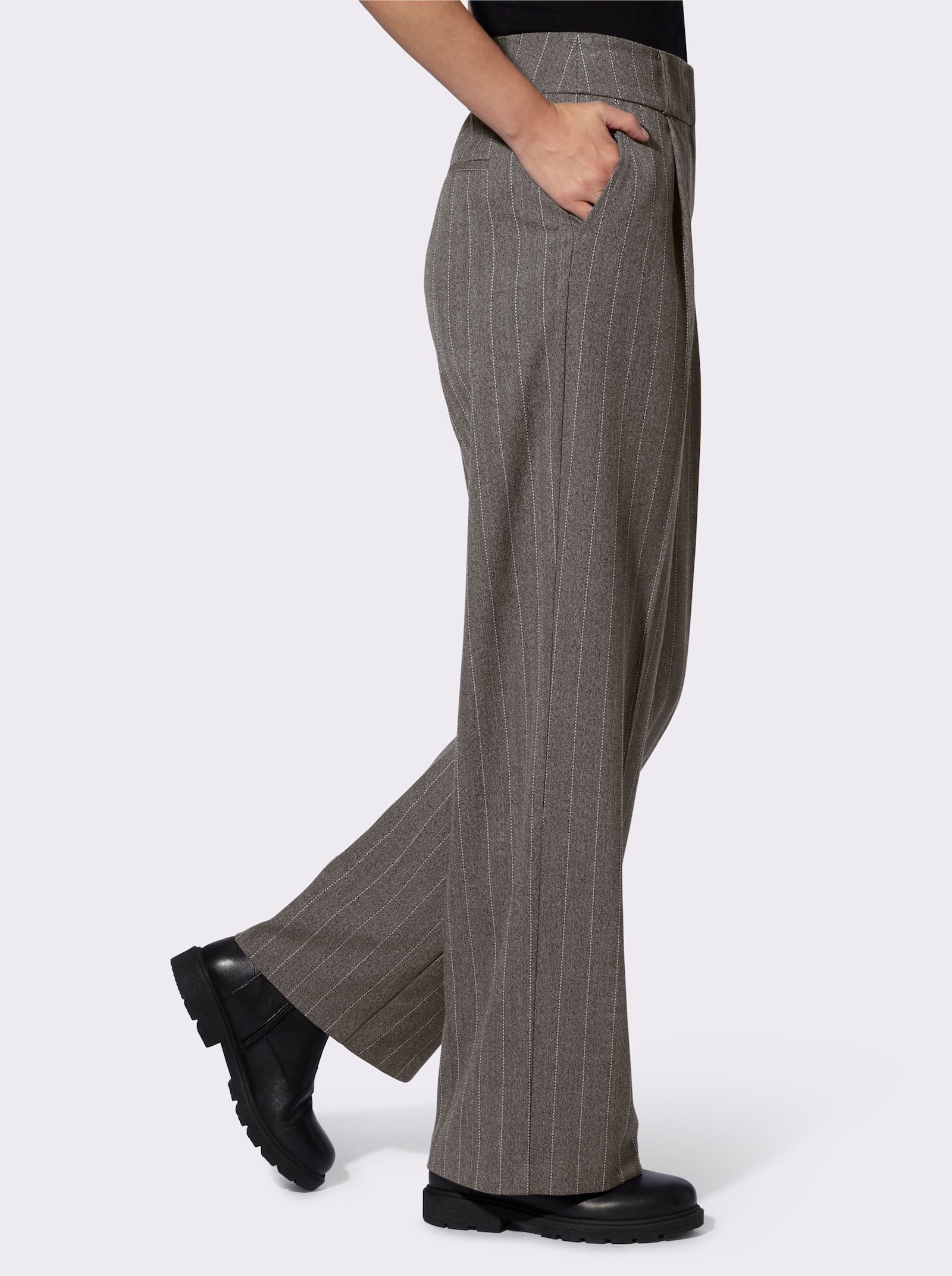heine Webhose mit Bundfalten - taupe-schwarz Nadelstreifen