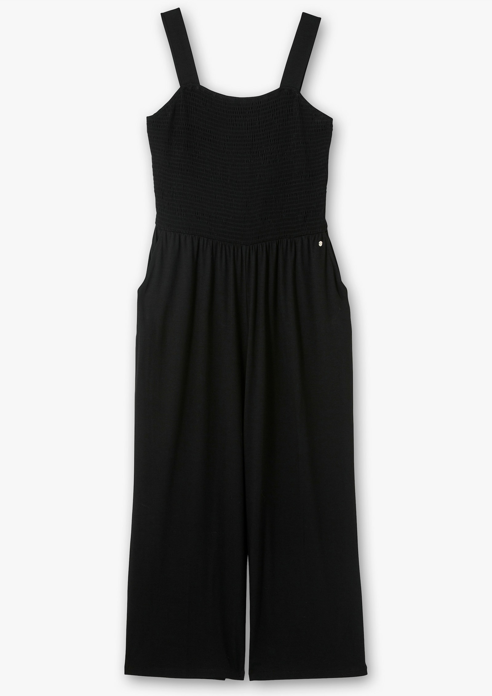 sheego Jumpsuit mit Smok-Oberteil und weitem Bein - schwarz