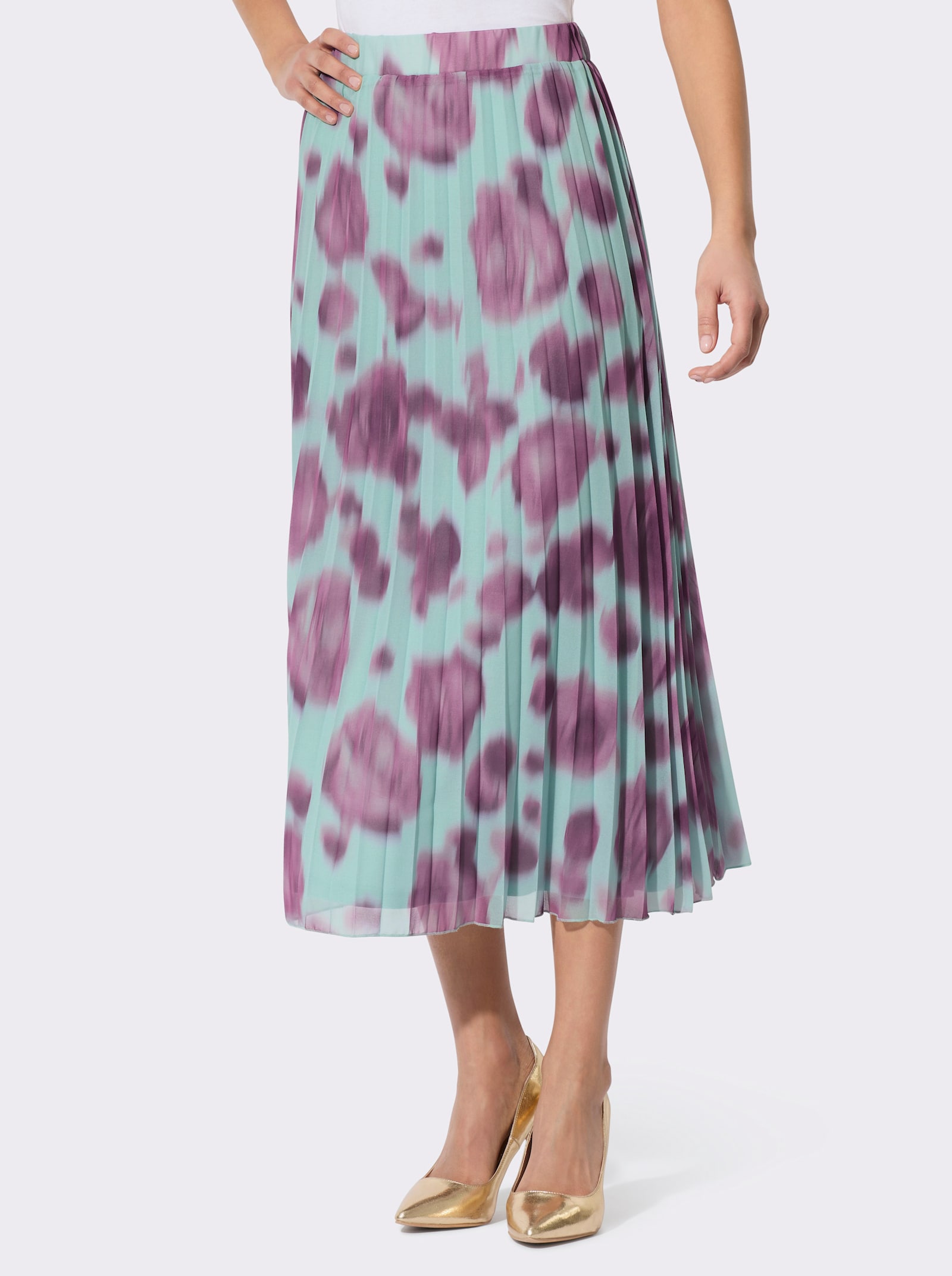 Jupe plissée avec doublure en viscose - menthe-violet imprimé