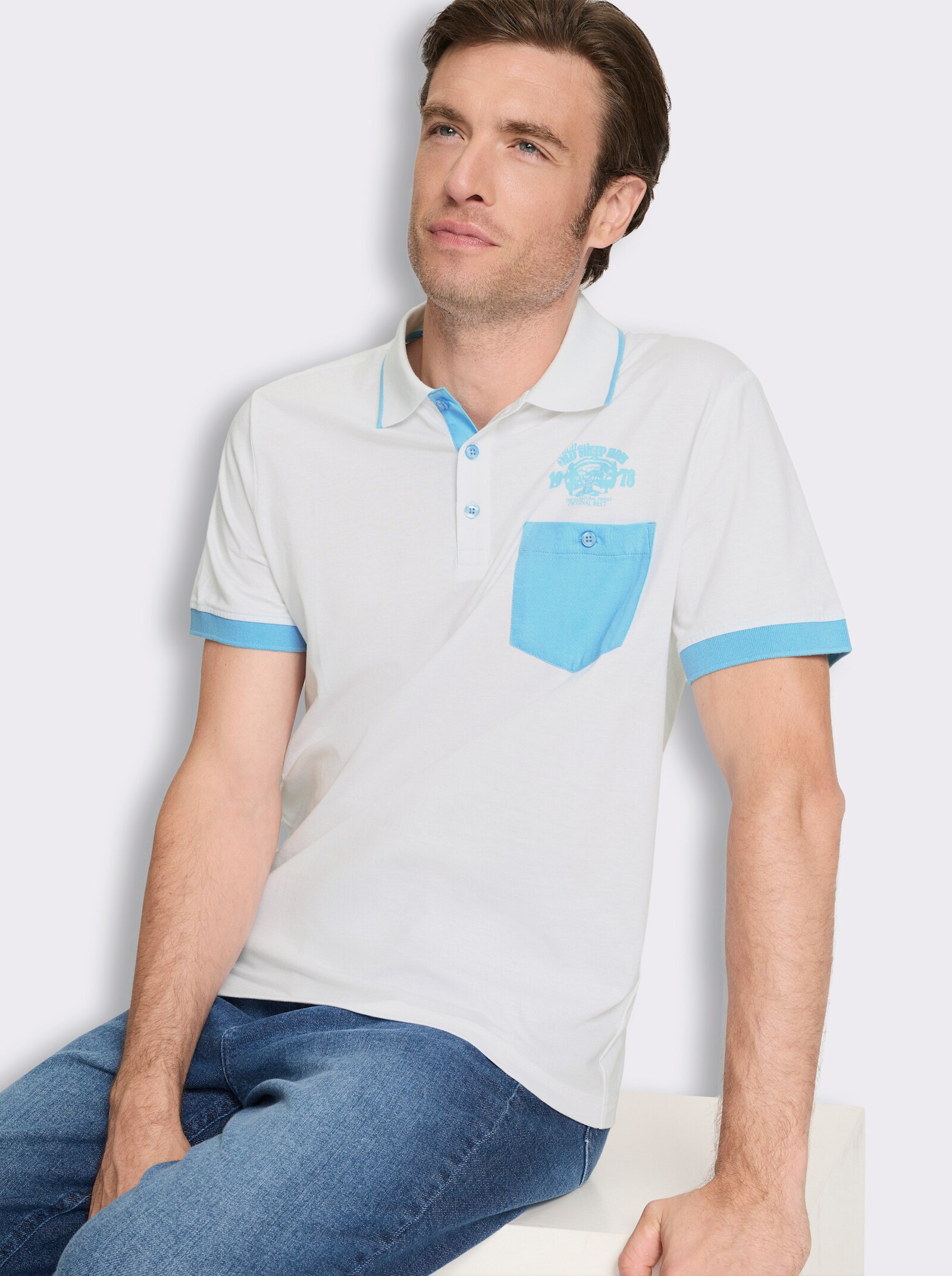 Poloshirt mit kontrastfarbigen Details - weiß