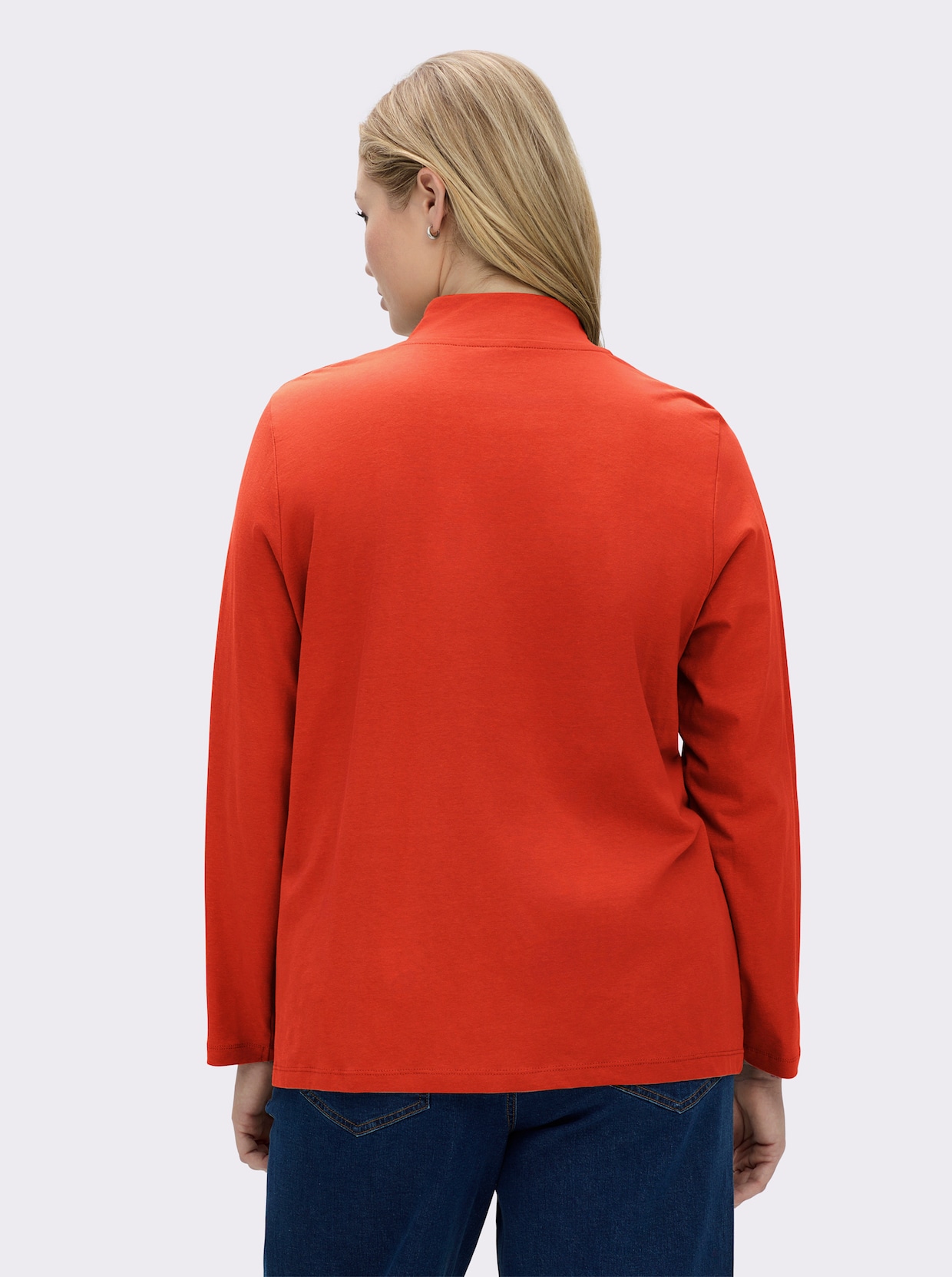 Stehkragenshirt mit Schmuckknöpfen - terrakotta