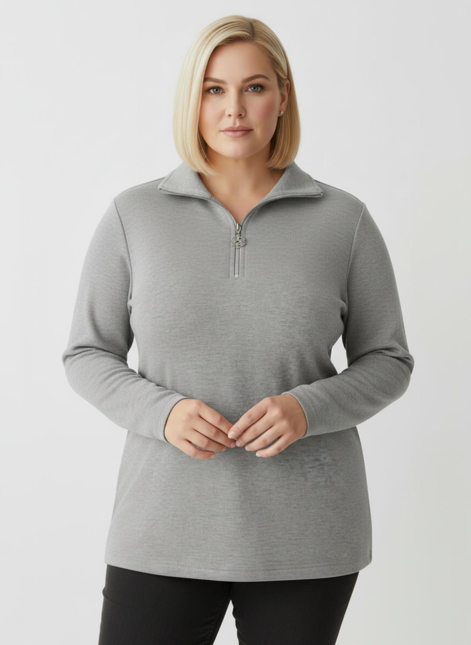 Langarmshirt mit Schneeflocken-Anhänger - grau-meliert