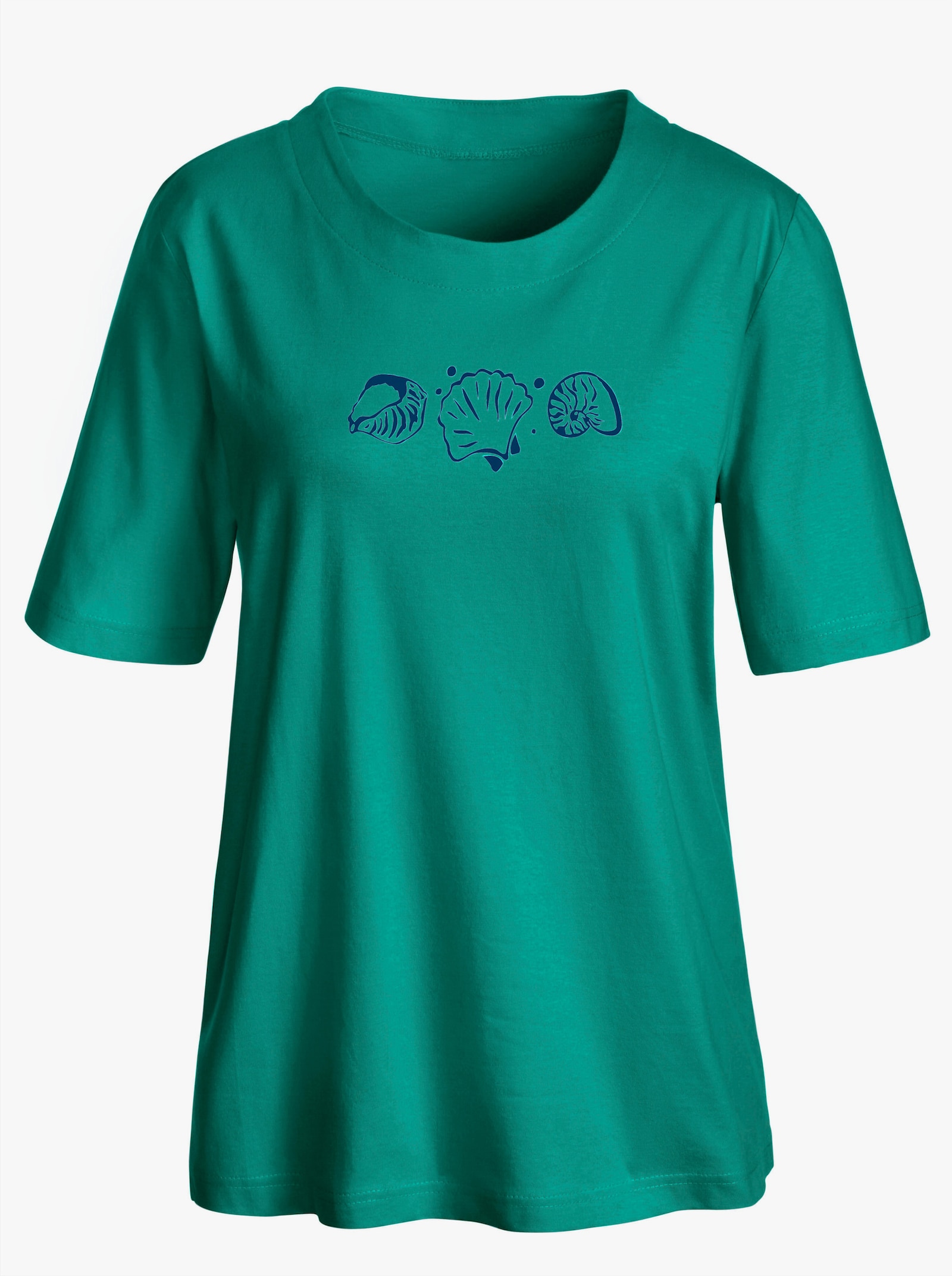Shirt met korte mouwen en schelpenprint - smaragdgroen