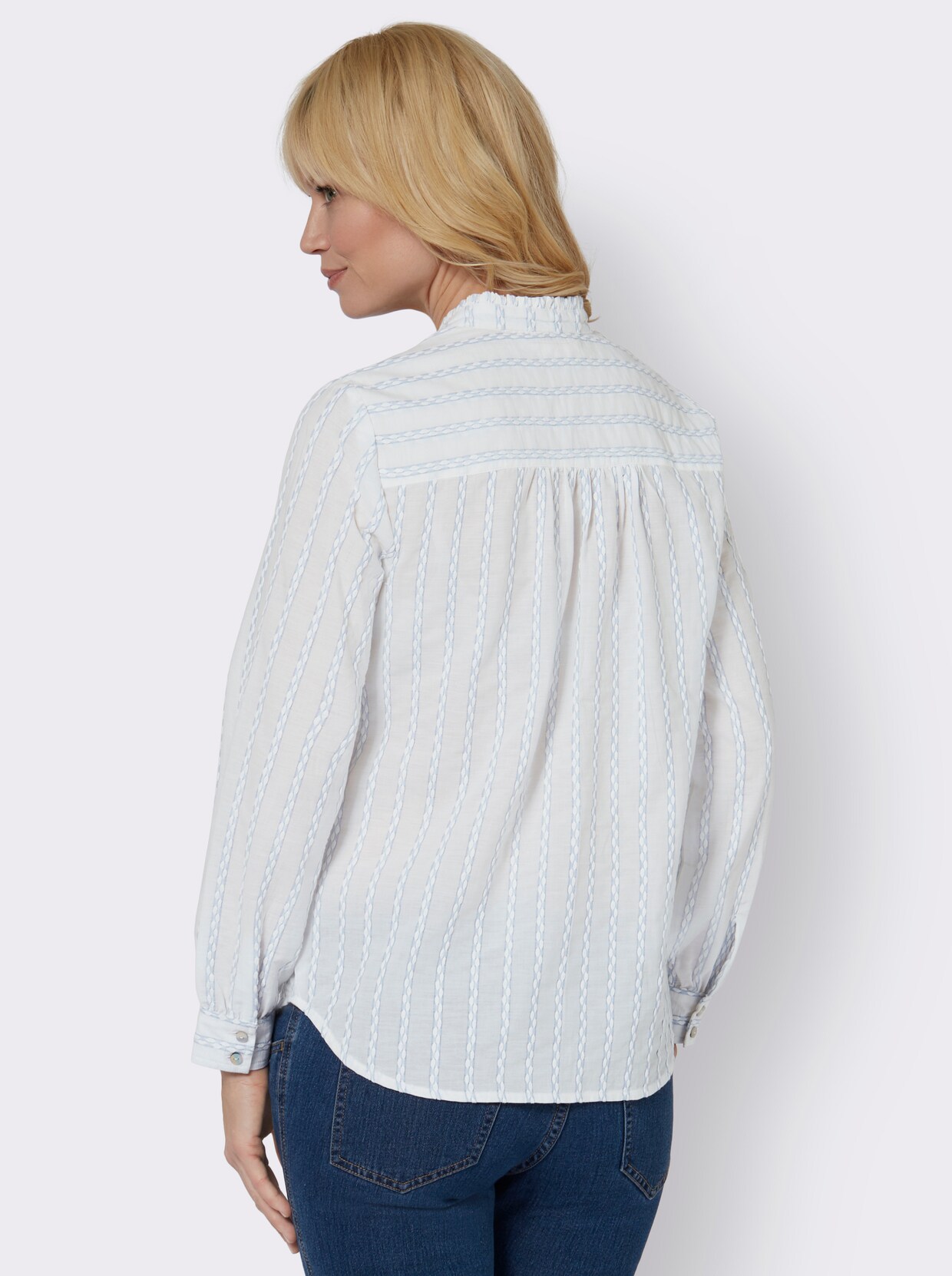 Langarmbluse - ecru-bleu-gestreift