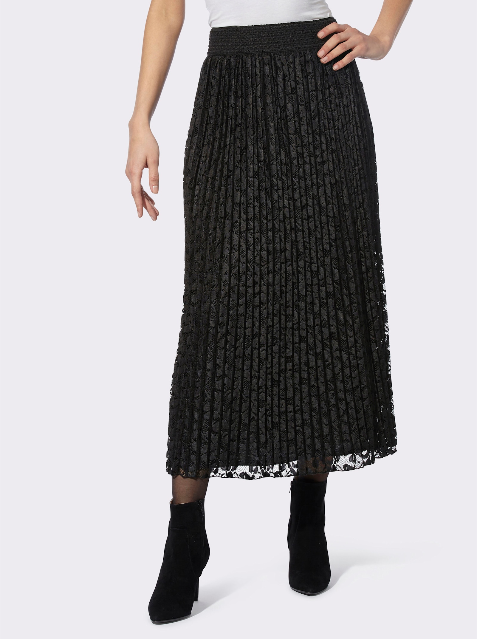heine Plisseerock mit transparenter Spitze - schwarz