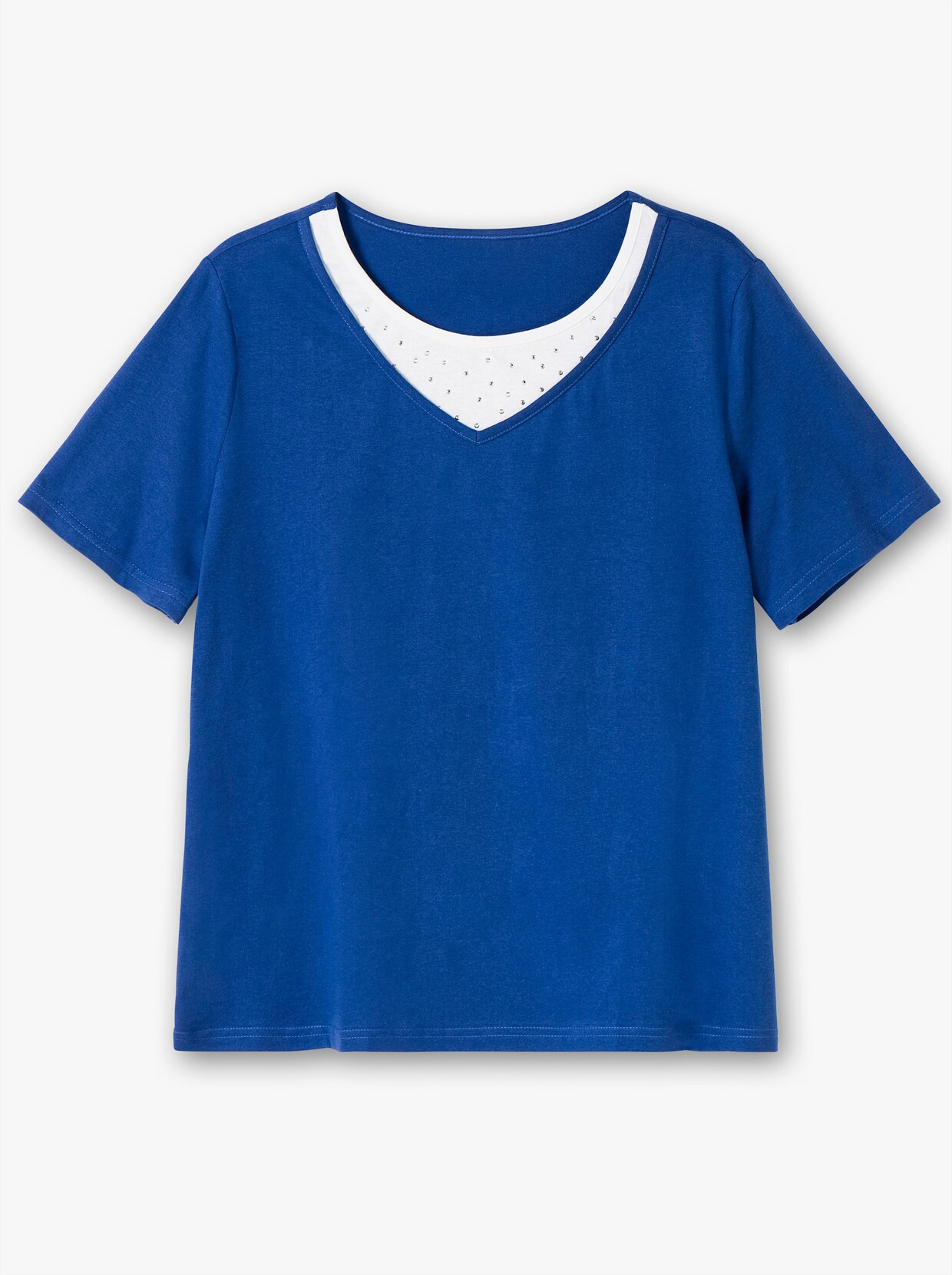 Kurzarmshirt mit Ziersteinchen - royalblau