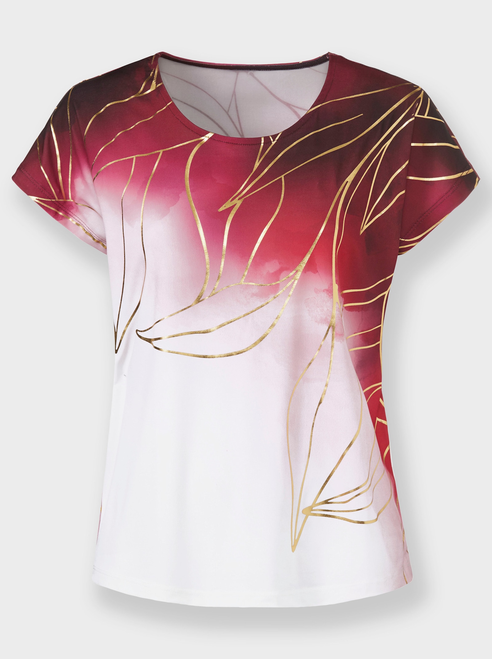 Print-Shirt mit Foliendruck - dunkelrot-goldfarben-bedruckt