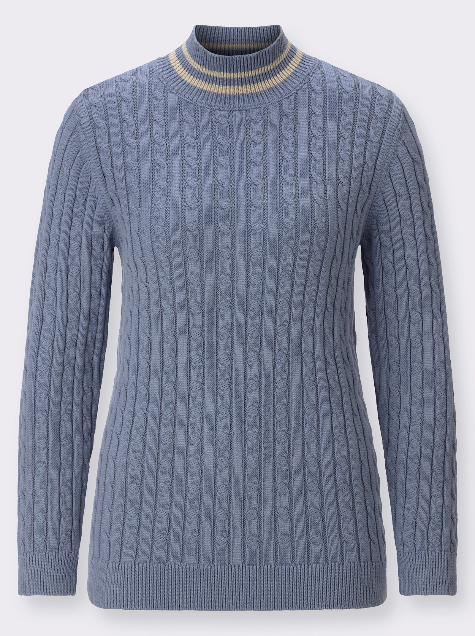 Stehkragenpullover mit Zopfmuster - taubenblau-sand