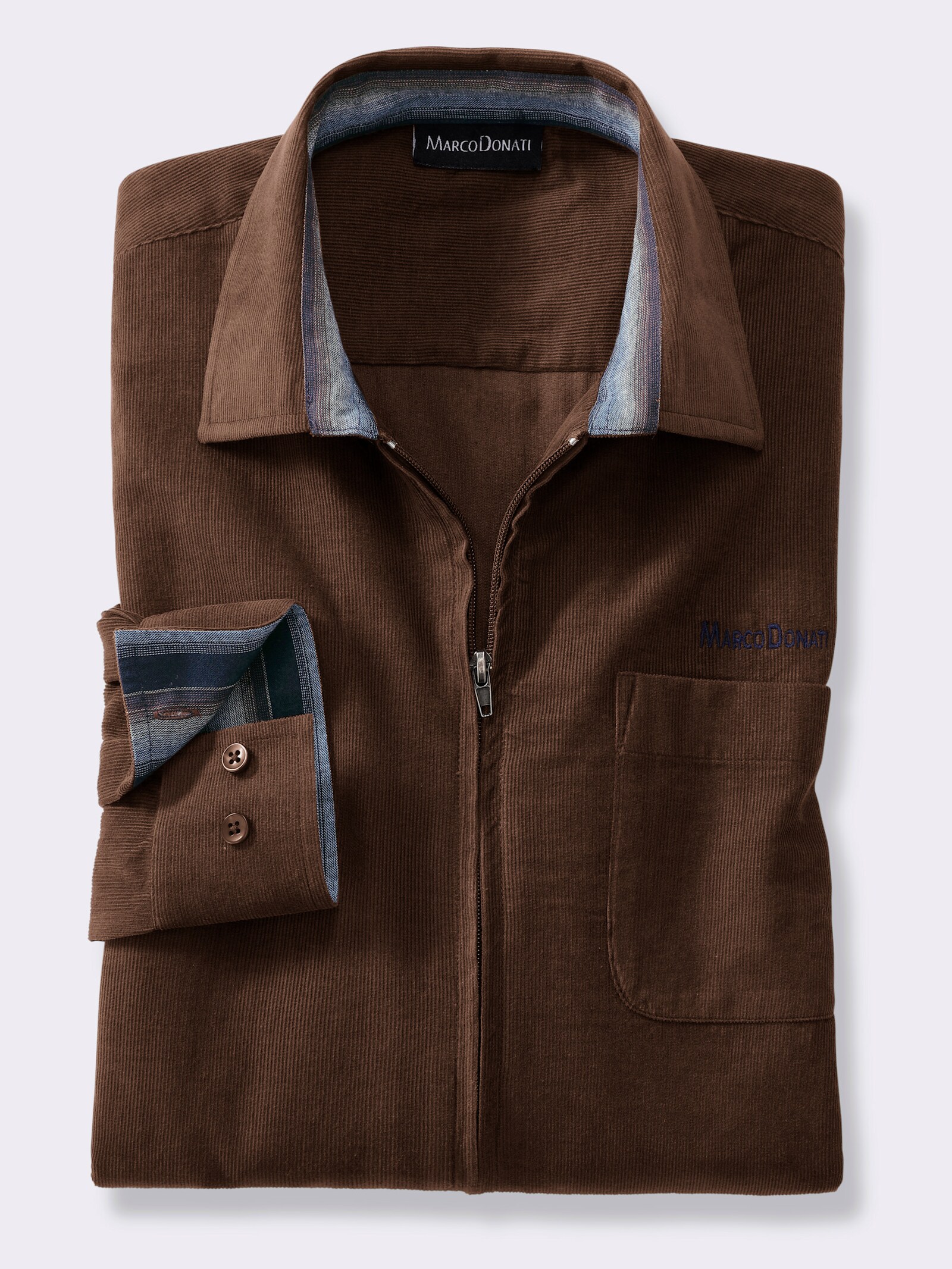 Marco Donati Langarmhemd in Microcord-Qualität - schoko