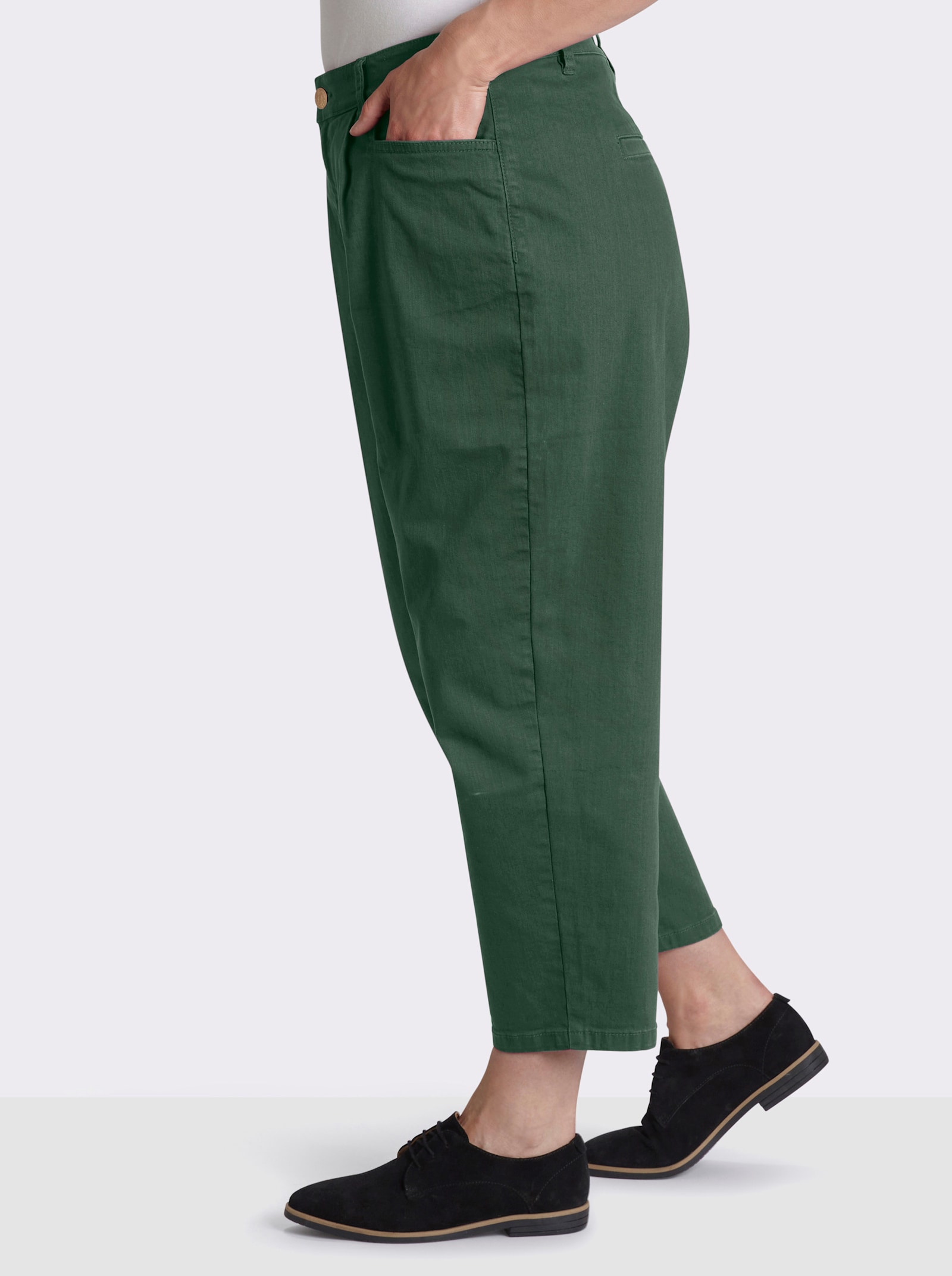 sheego Bundfaltenhose aus Twill, mit Barrel-Leg - moos