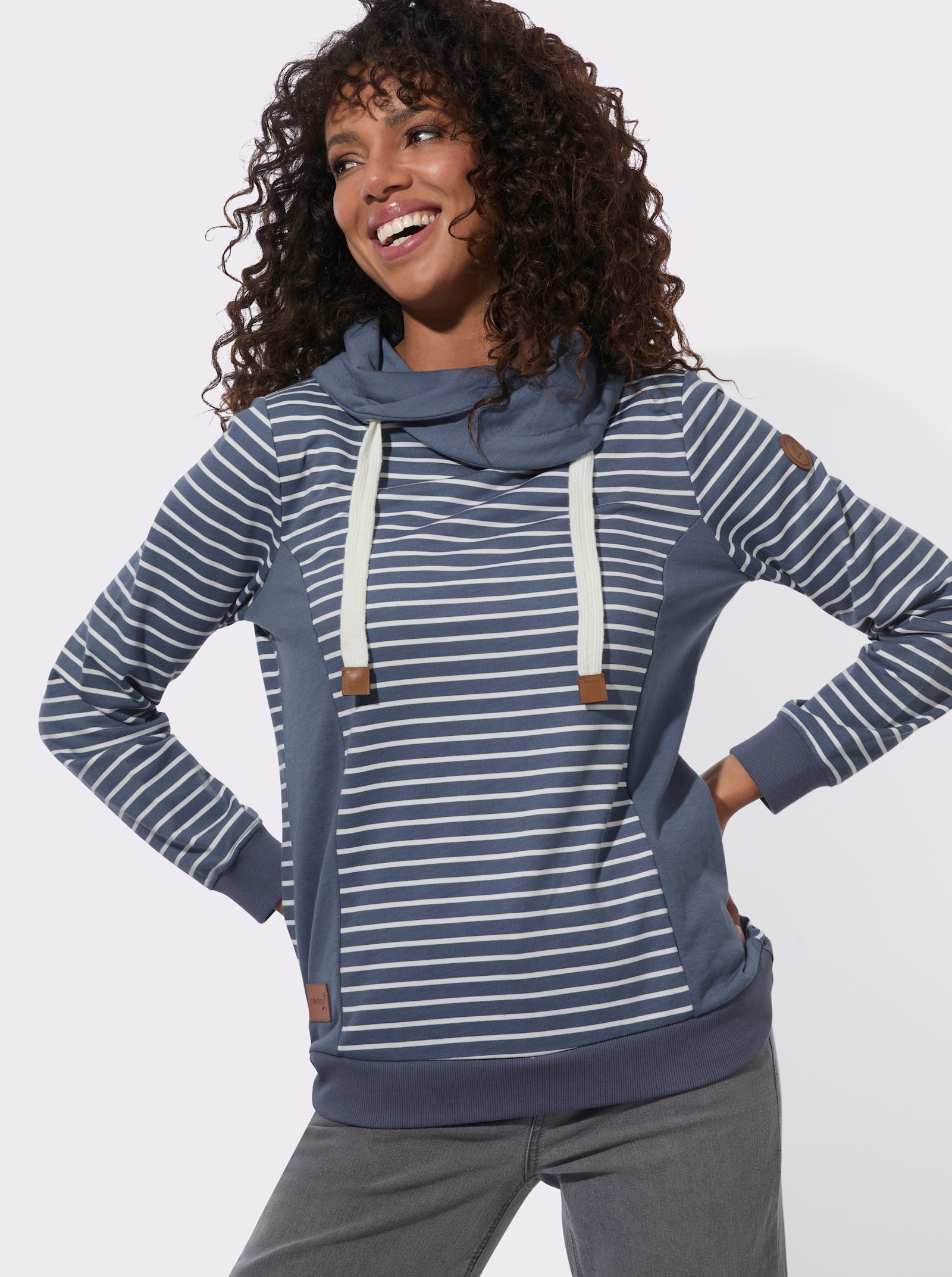 Sweatshirt im Streifenmuster - rauchblau-ecru