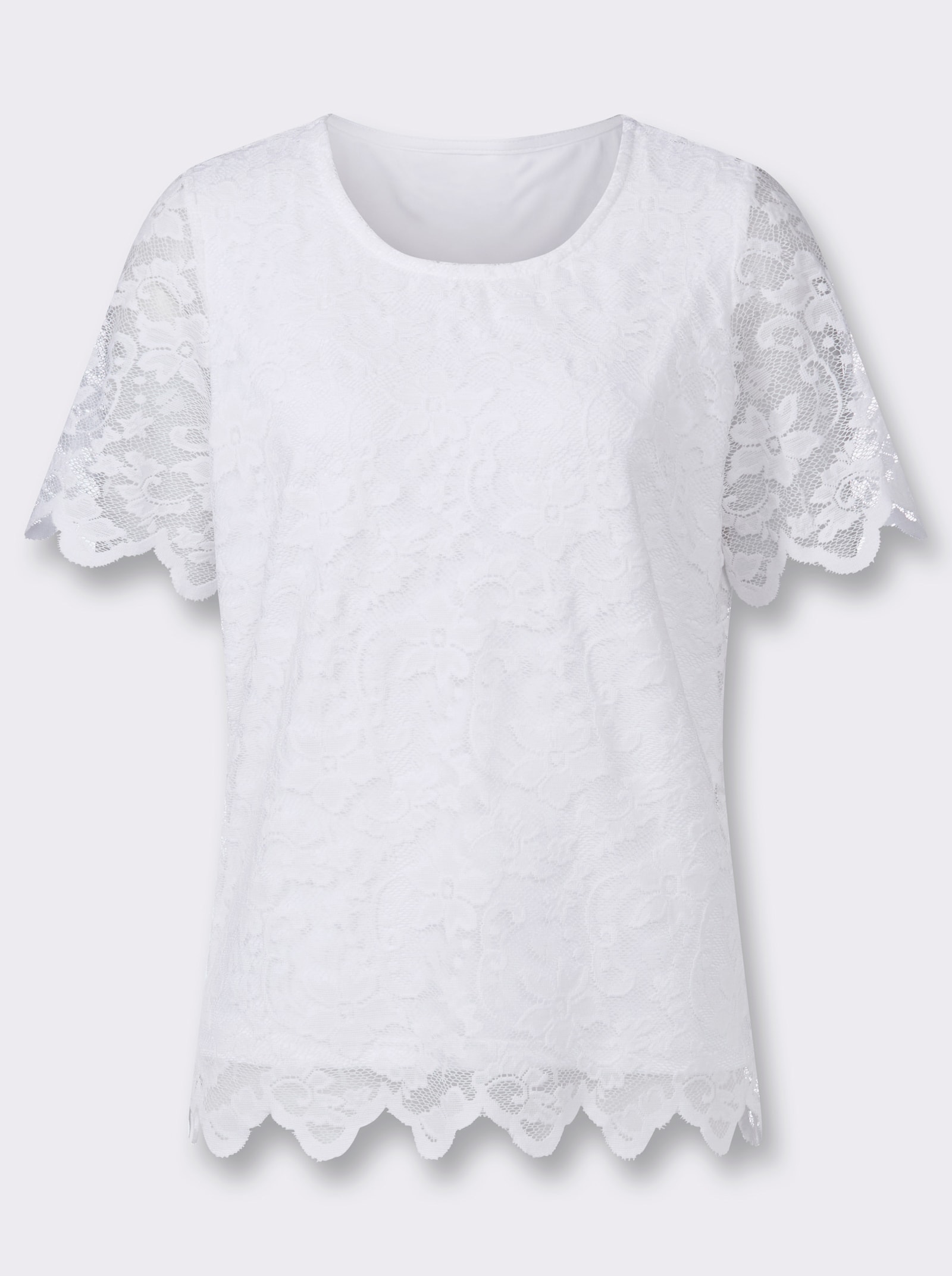 Spitzenshirt mit transparenten Ärmeln - weiß