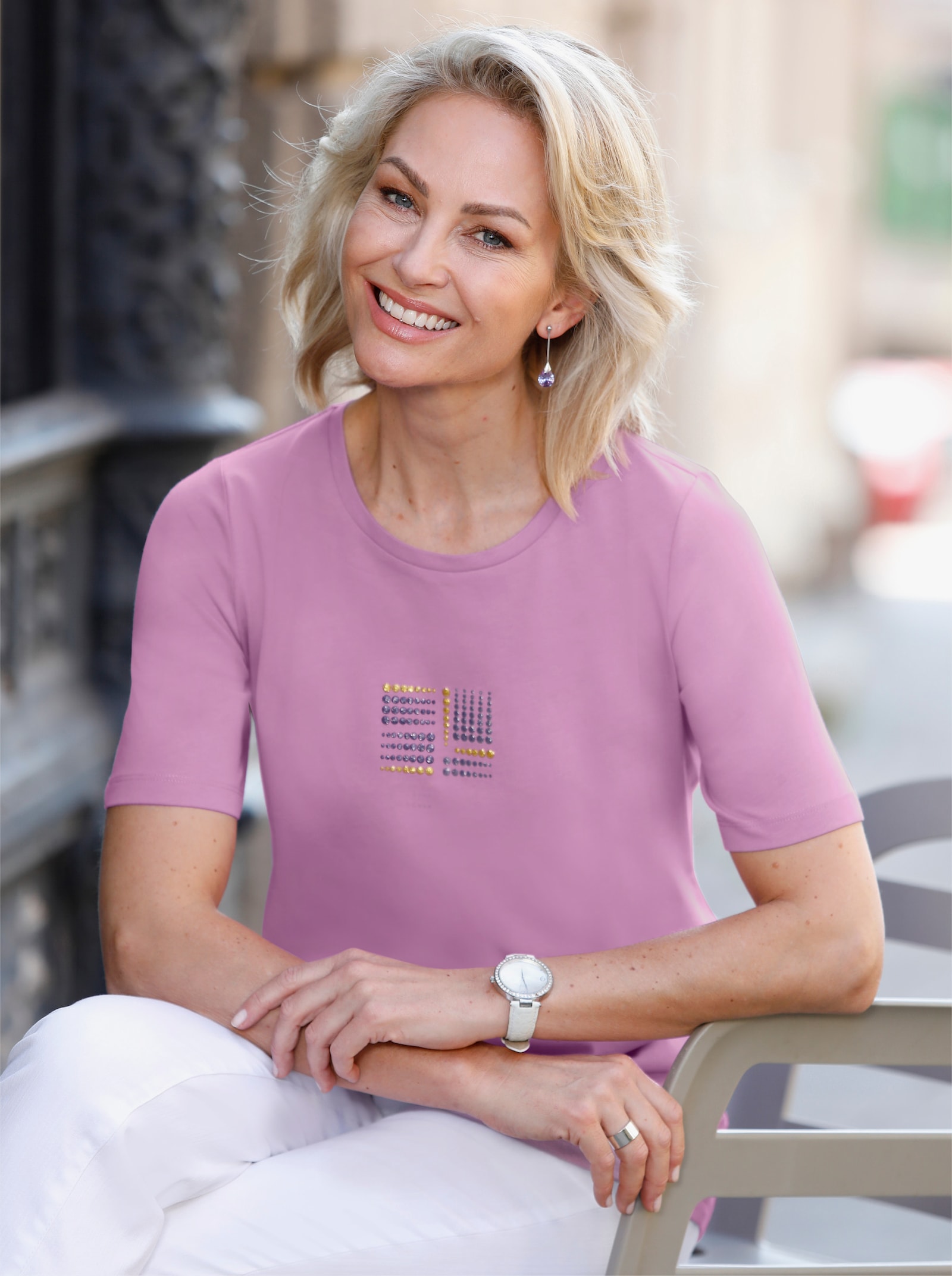 Kurzarmshirt aus reiner Baumwolle - orchidee