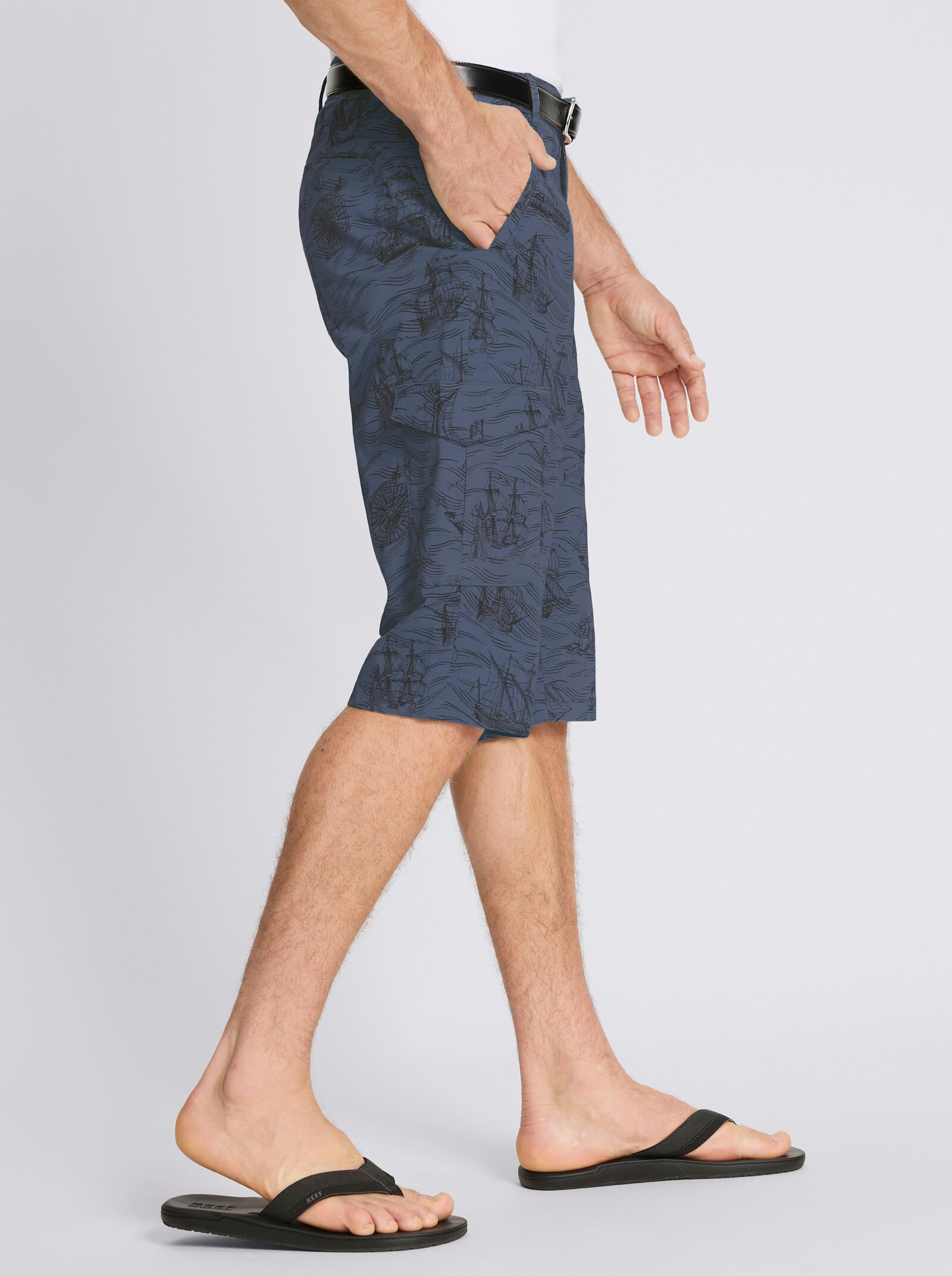 Bermudas mit Piratenschiff-Print, Twill - rauchblau-bedruckt