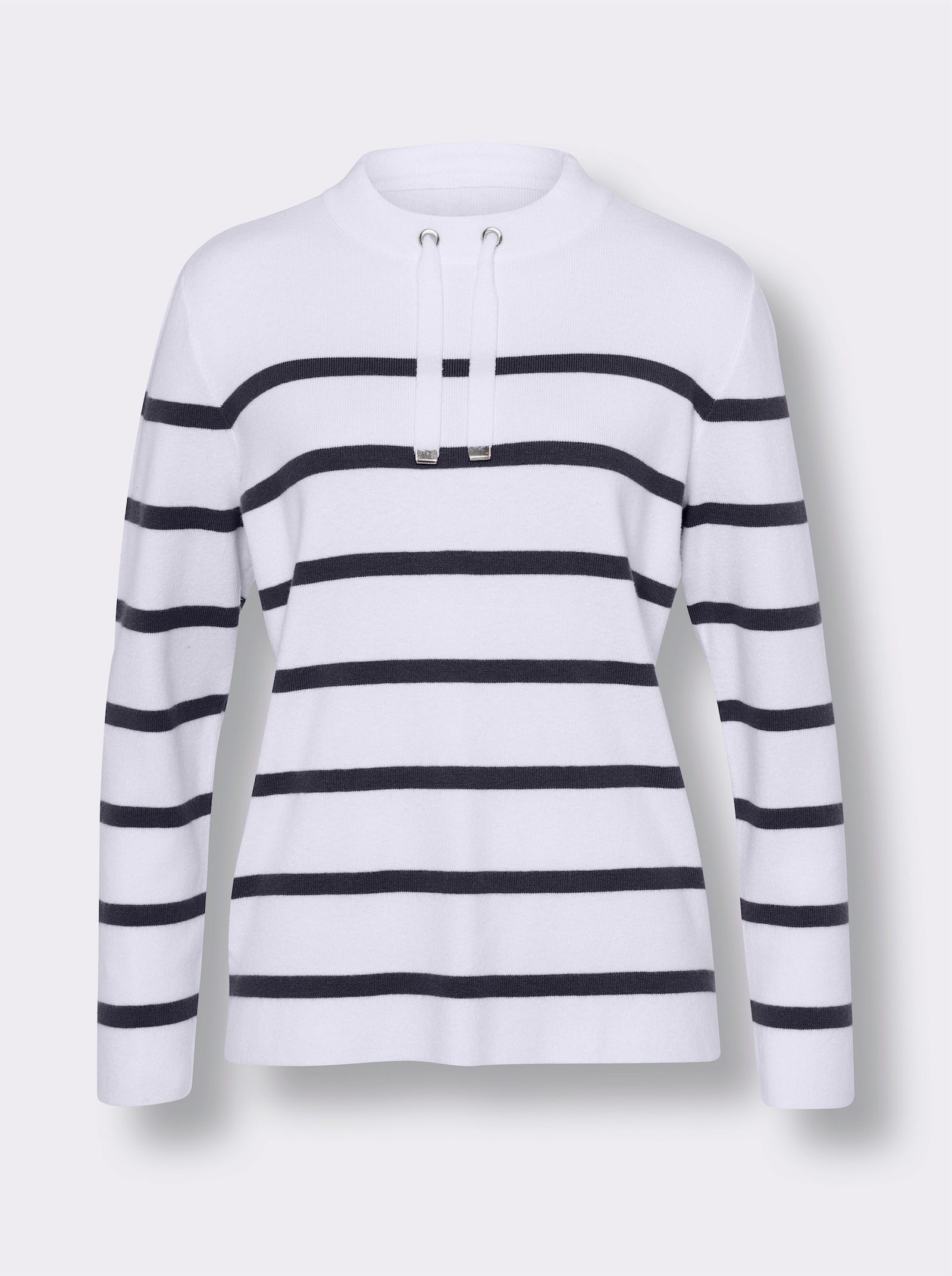 heine Gestreepte pullover met opstaande kraag - marine/wit gestreept