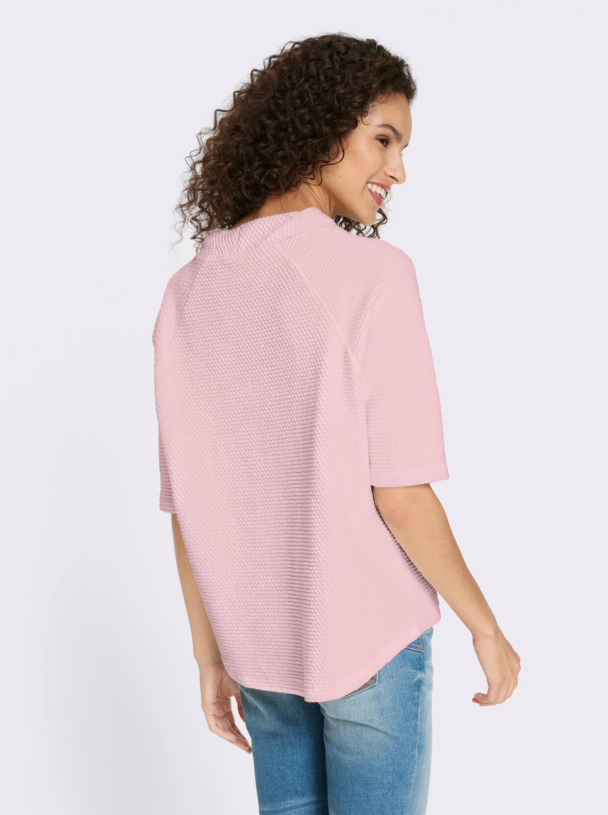 heine Shirt met opstaande kraag en wafelstructuur - lichtroze