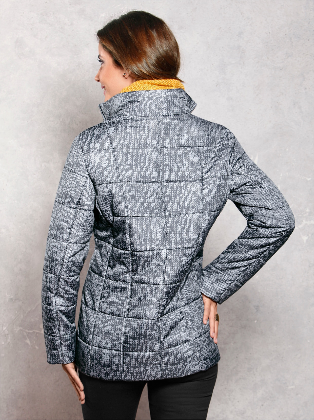 Steppjacke - schwarz-weiss-bedruckt