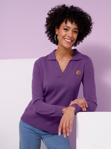 Polopullover mit offenem V-Ausschnitt - lila