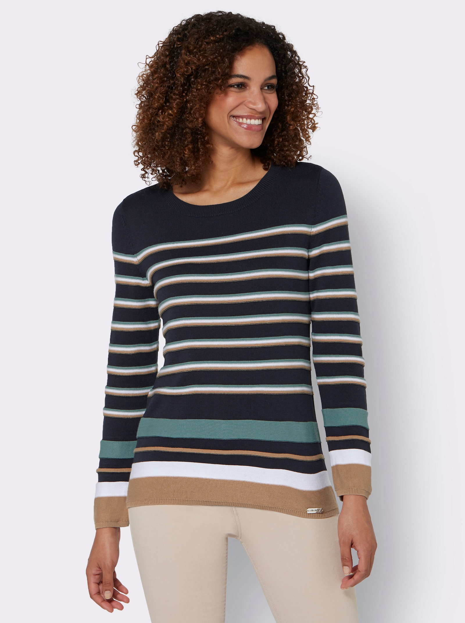 Gestreepte pullover met ribboorden - marine/wit gestreept